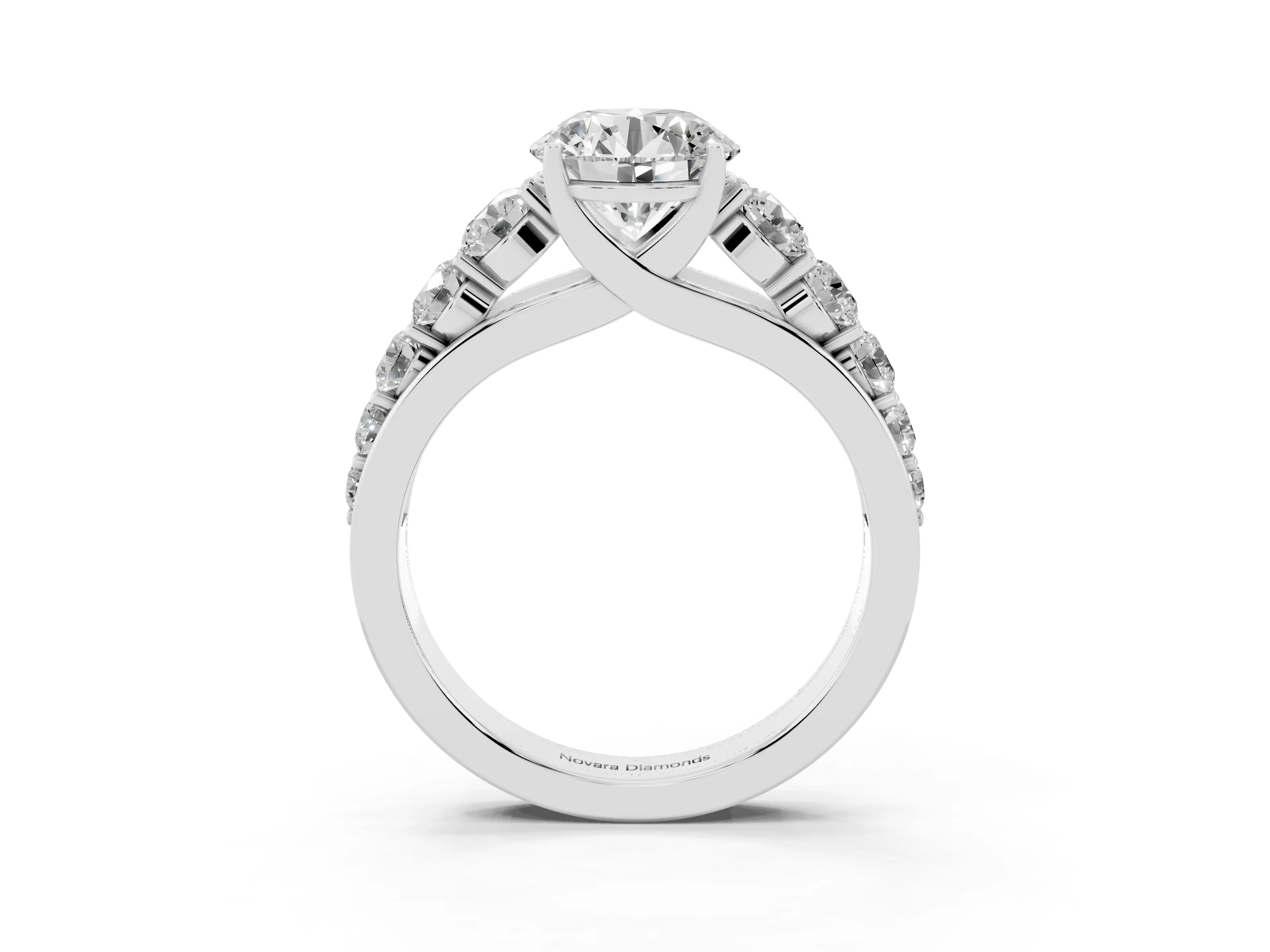 Round Cut Diamond Solitaire Ring Set in Platinum with Pavé-Set Band and Prong Setting