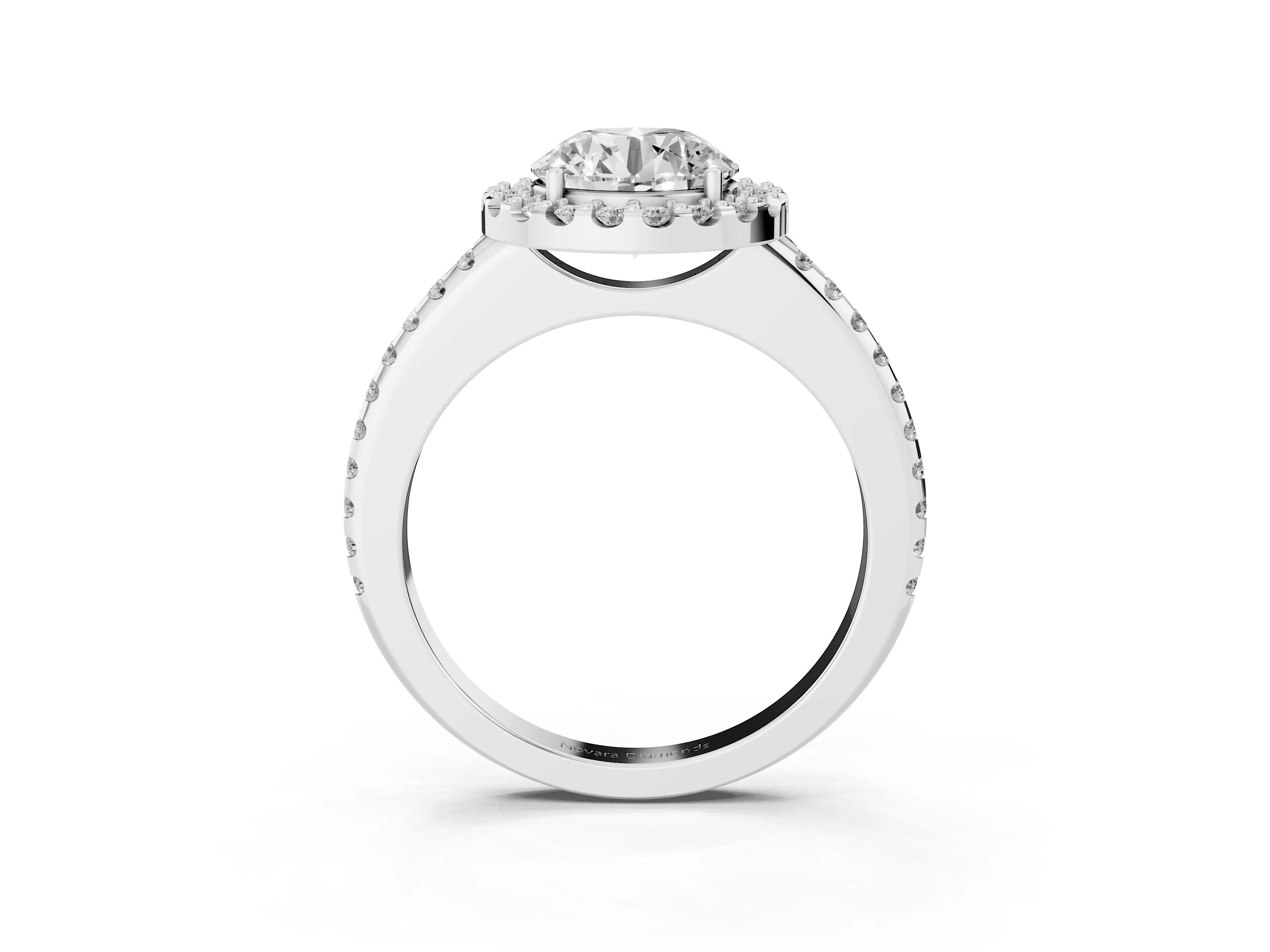 Round Cut Diamond Pavé Halo Ring Set in Platinum with Prong Setting