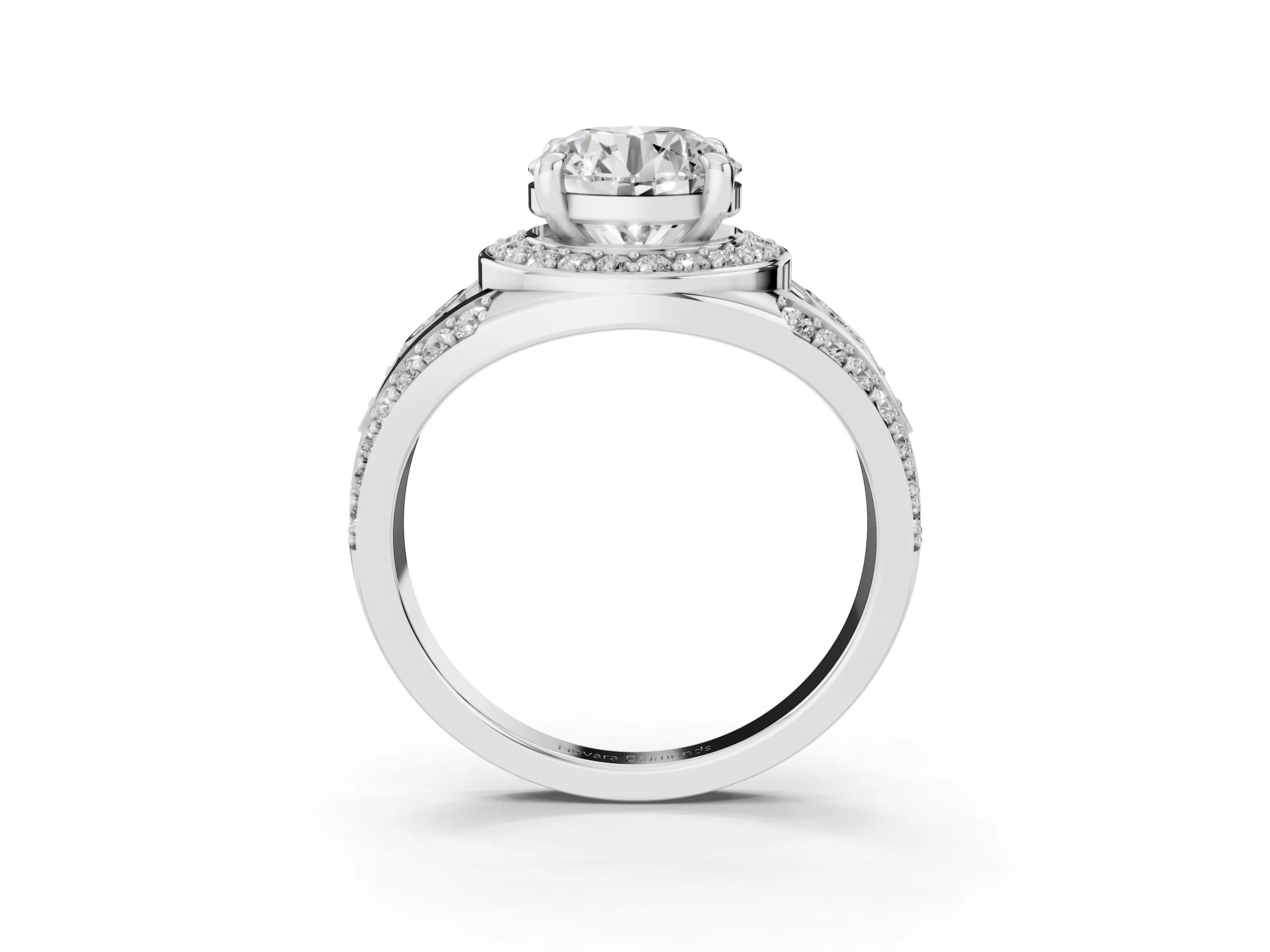 Round Cut Diamond Halo Ring Set in Silver with Pavé Split Shank and Bezel Accents