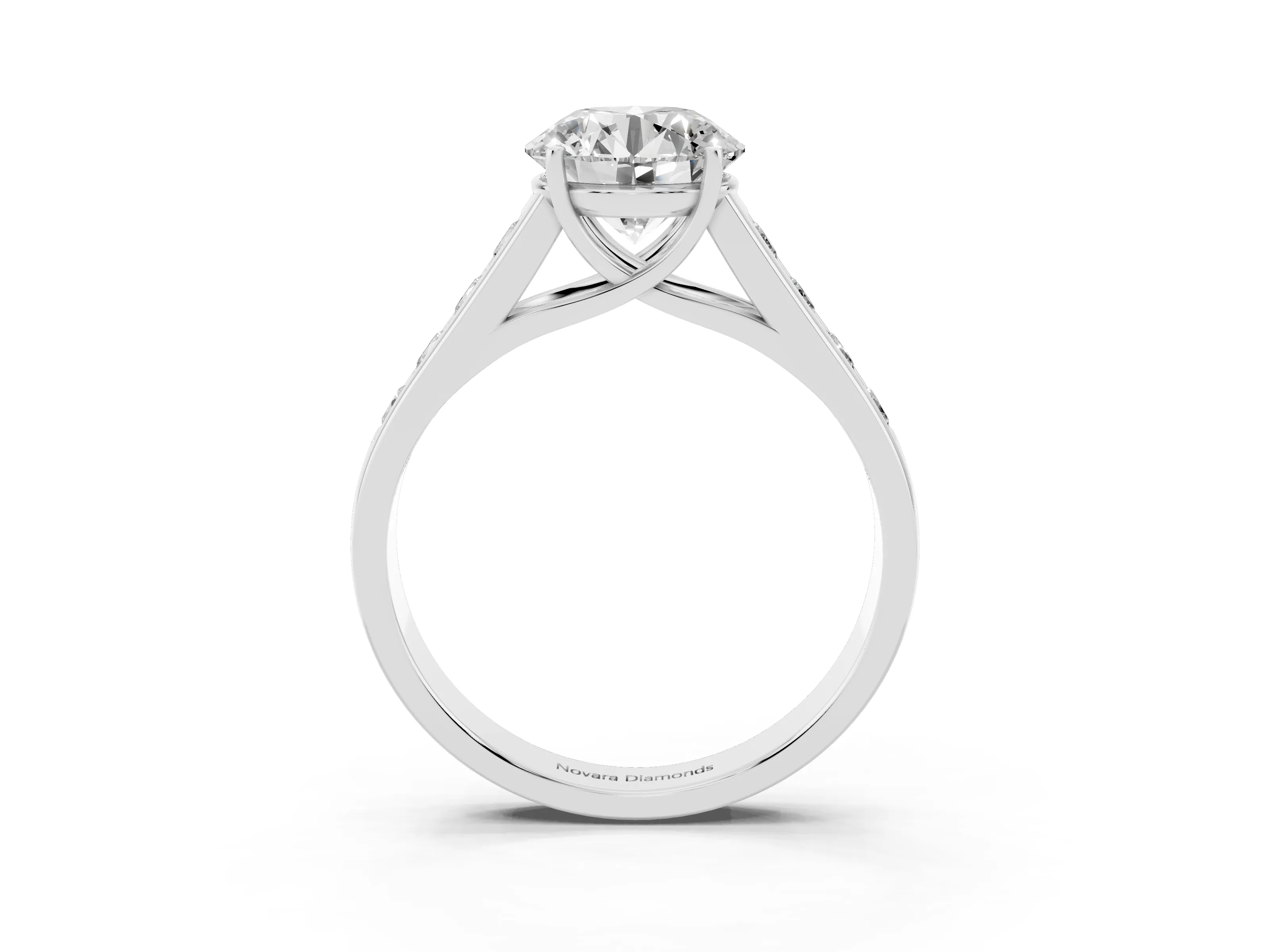 Round Cut Diamond Solitaire Channel-Set Engagement Ring Set in Silver with Prong Setting