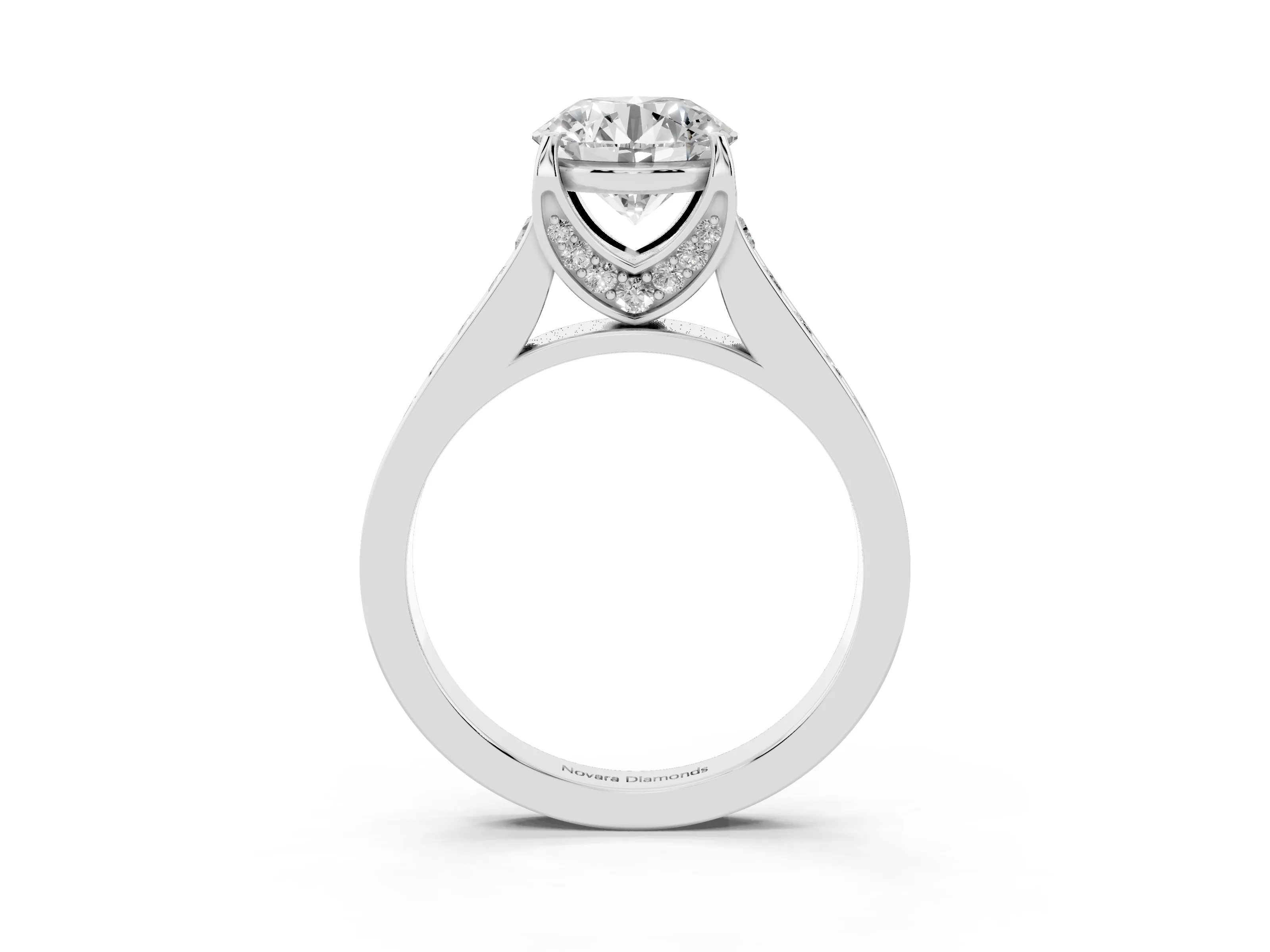 Round Cut Diamond Solitaire Pavé Engagement Ring Set in Silver with Prong Setting