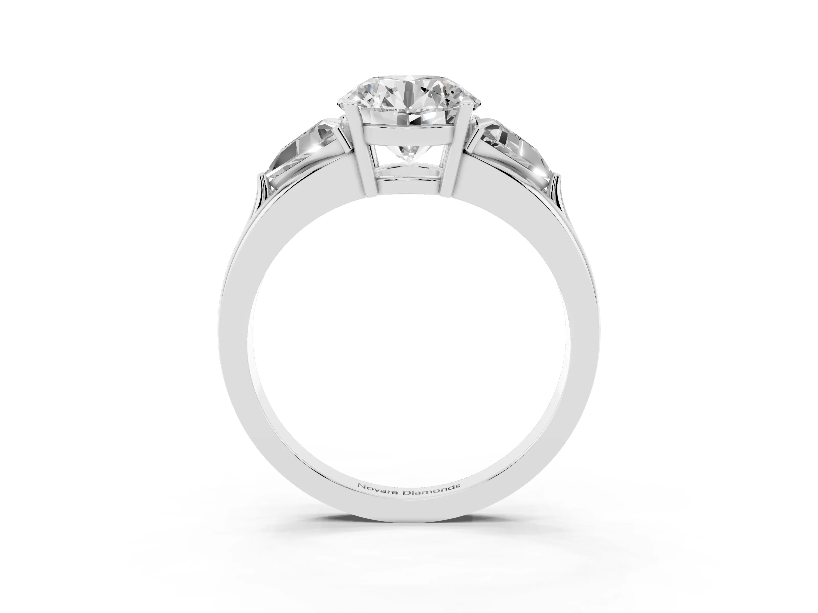 Round Cut Diamond Three-Stone Ring Set in Platinum with Trillion Side Stones and Split Shank