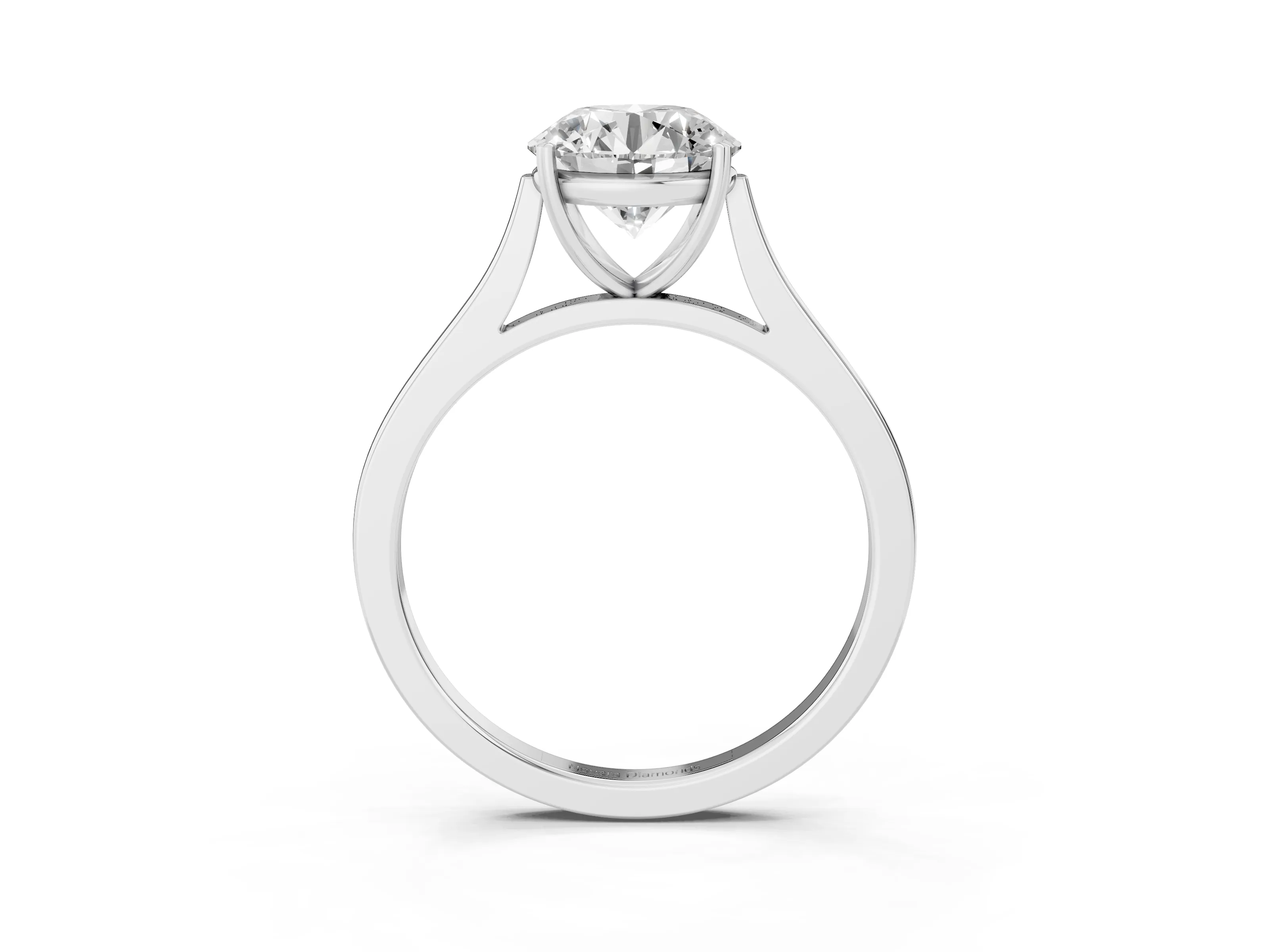 Round Cut Diamond Solitaire Heart Prong Engagement Ring Set in White gold with Tapered Band