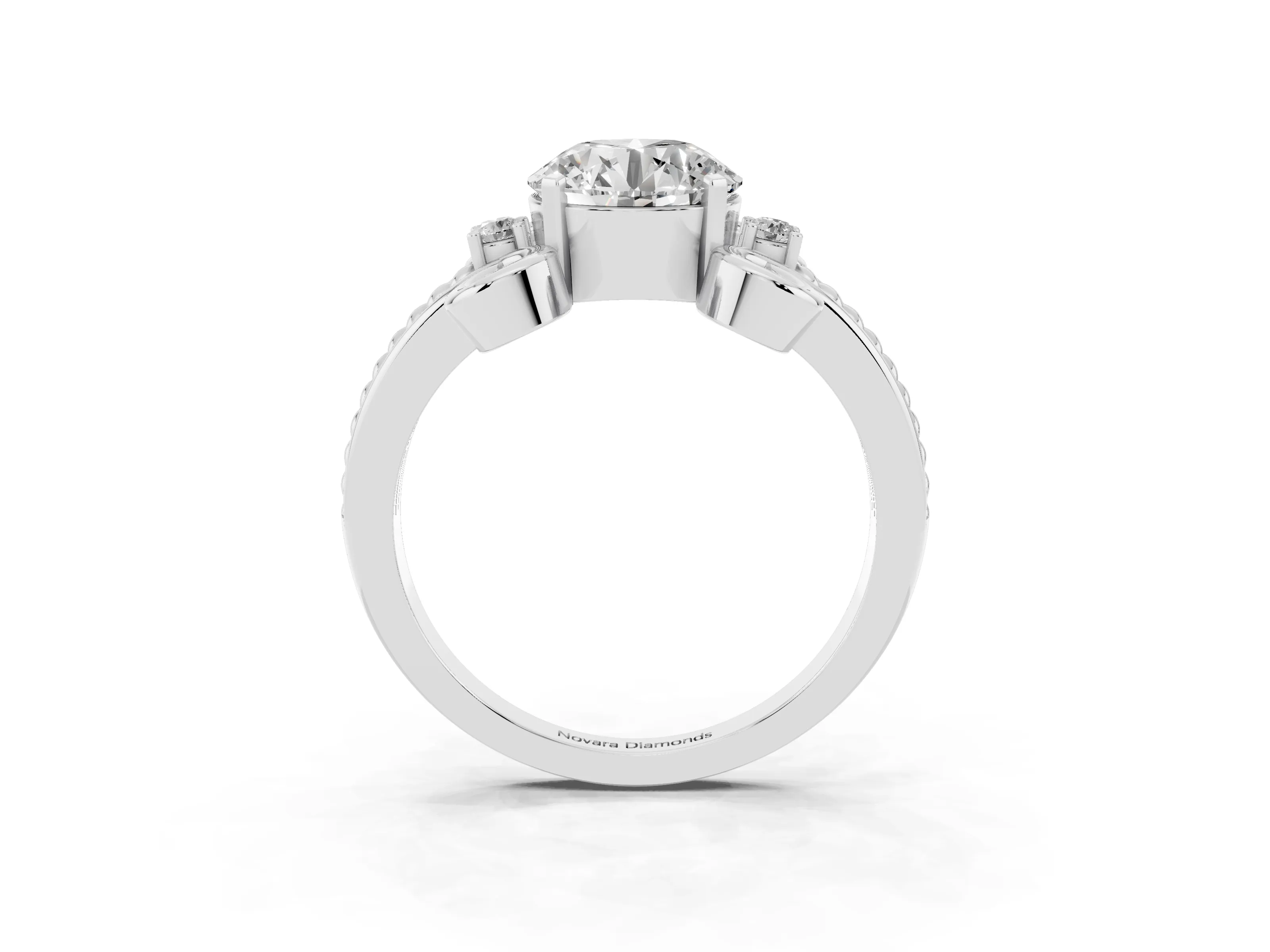 Round Cut Diamond Twisted Band Solitaire Ring Set in White gold with Scroll Prongs