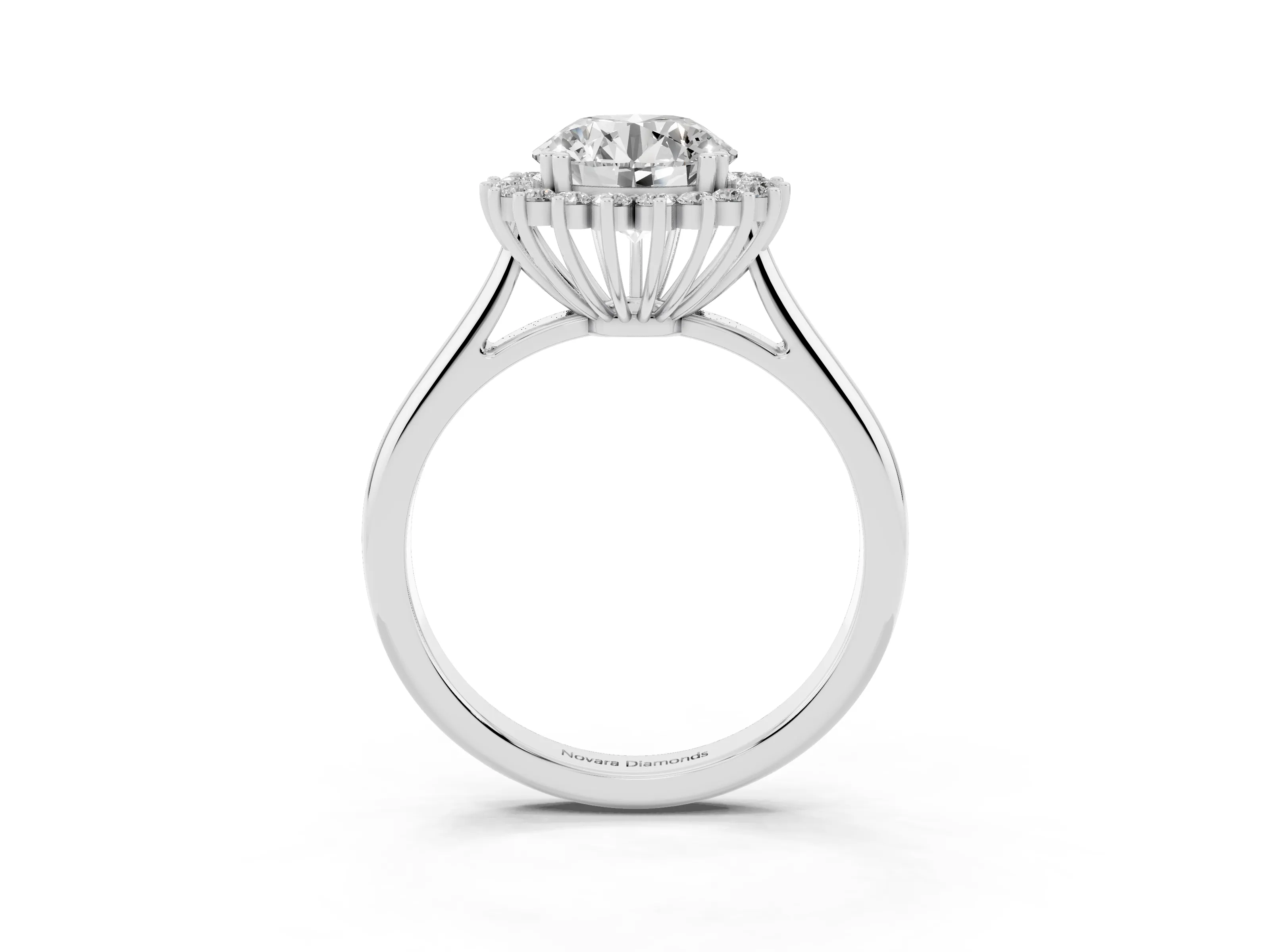 Round Cut Diamond Halo Ring Set in Platinum with Plain Solitaire Band and Prong Setting