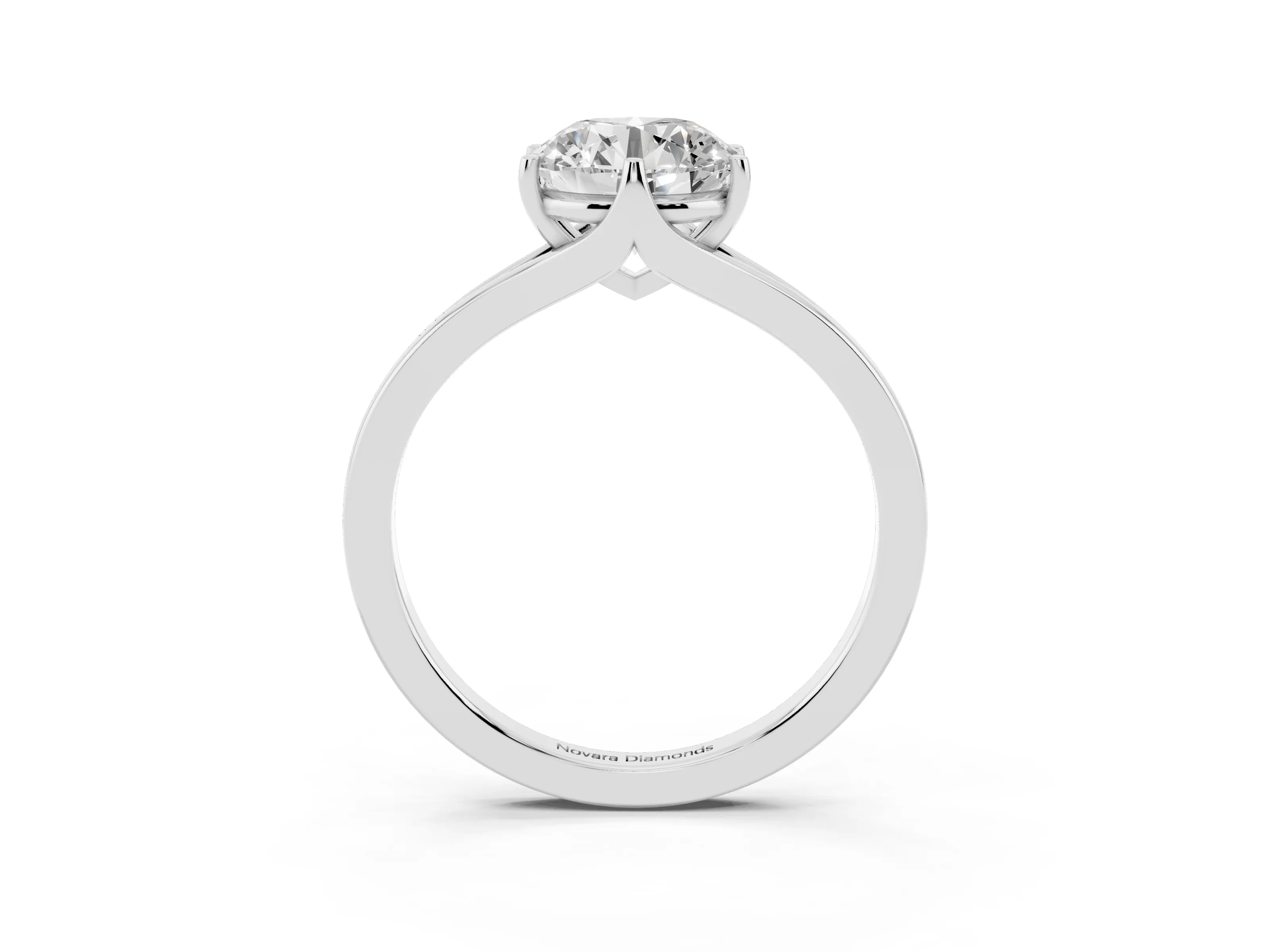 Round Cut Diamond Solitaire Ring Set in Platinum with Polished Tapered Band and Prong Setting