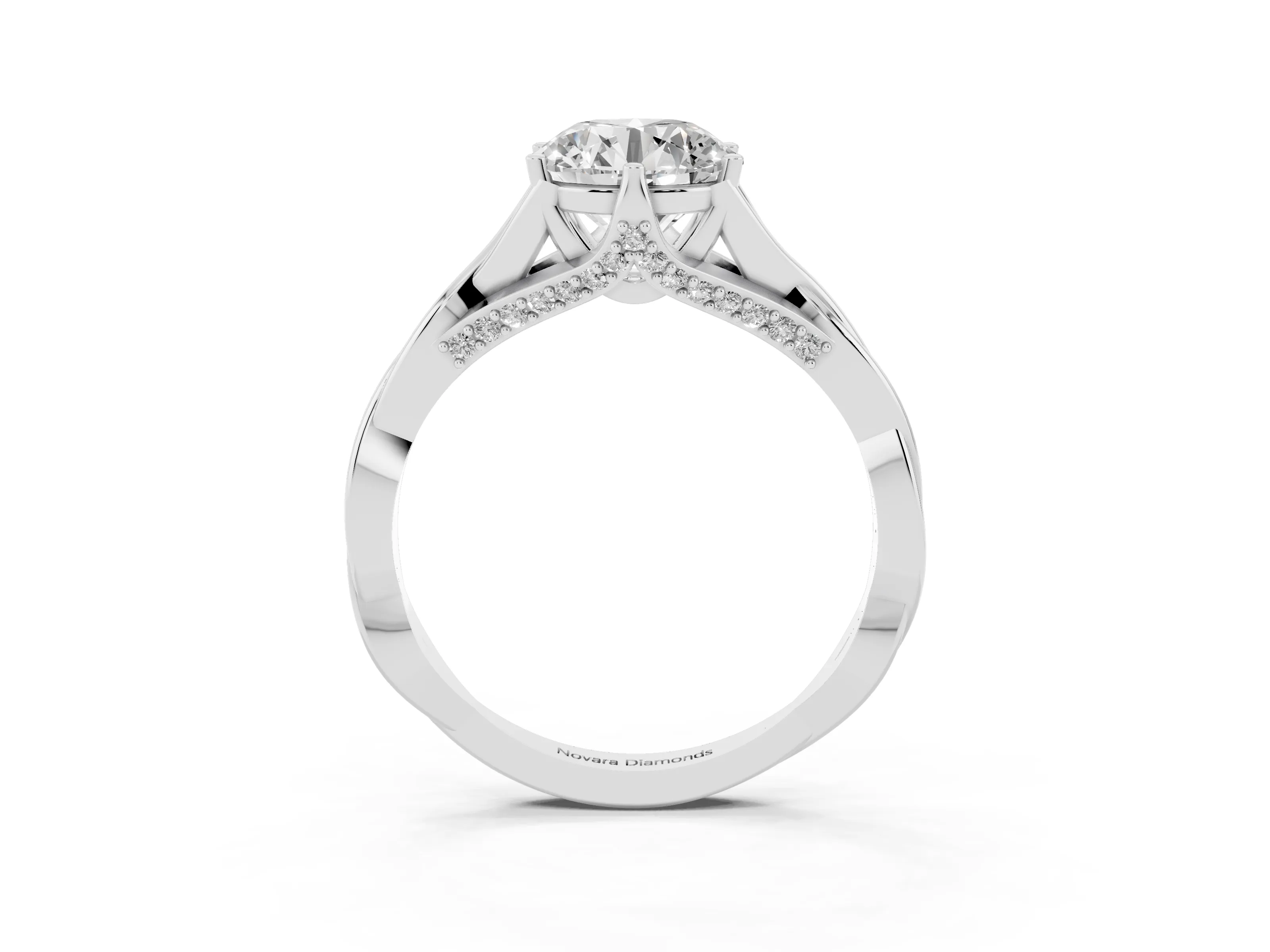 Round Cut Diamond Intertwined Twist Band Solitaire Ring Set in White gold with Prong Setting
