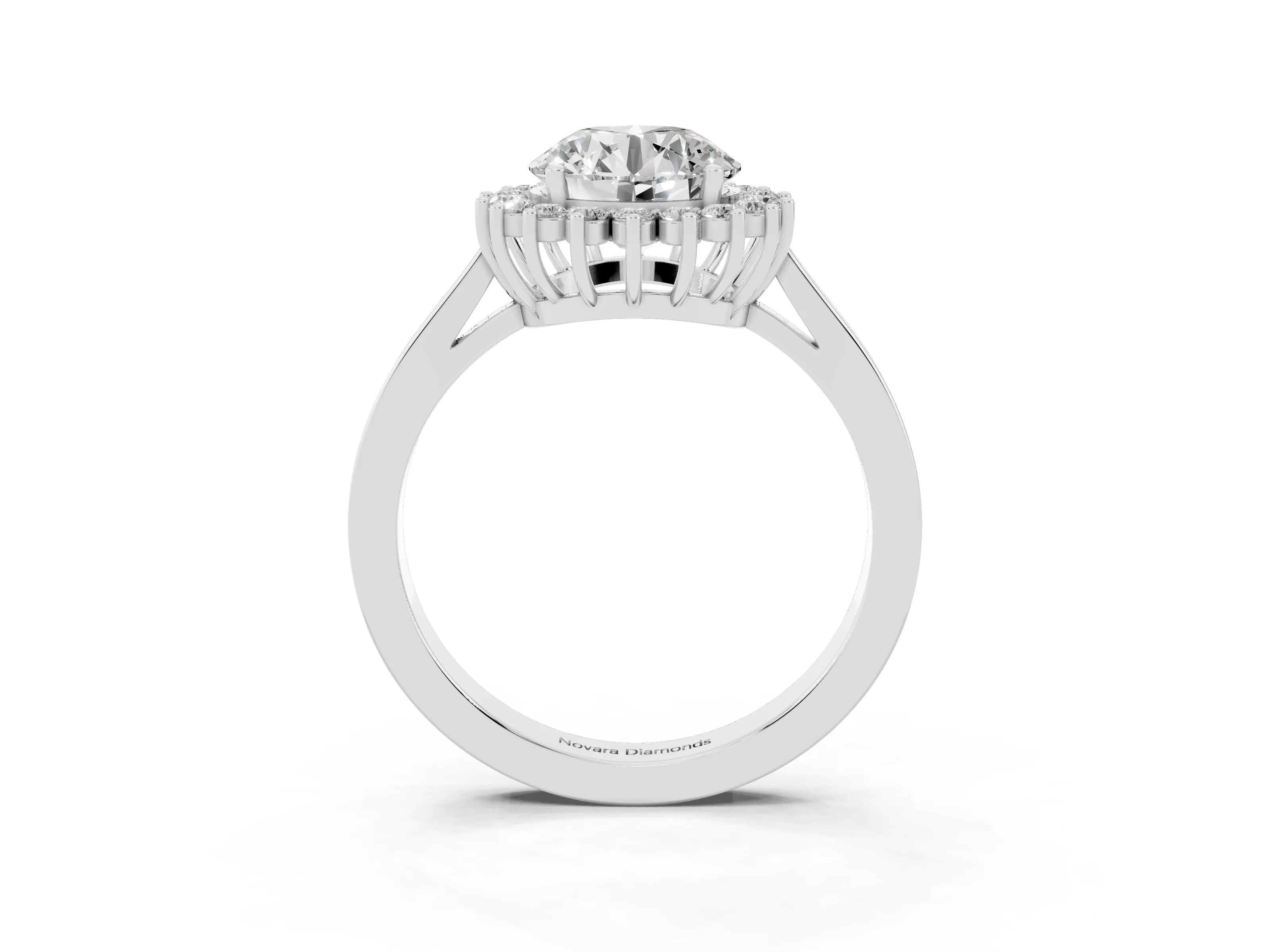 Round Cut Diamond Halo Ring Set in White gold with Round Halo and Smooth Solitaire Band
