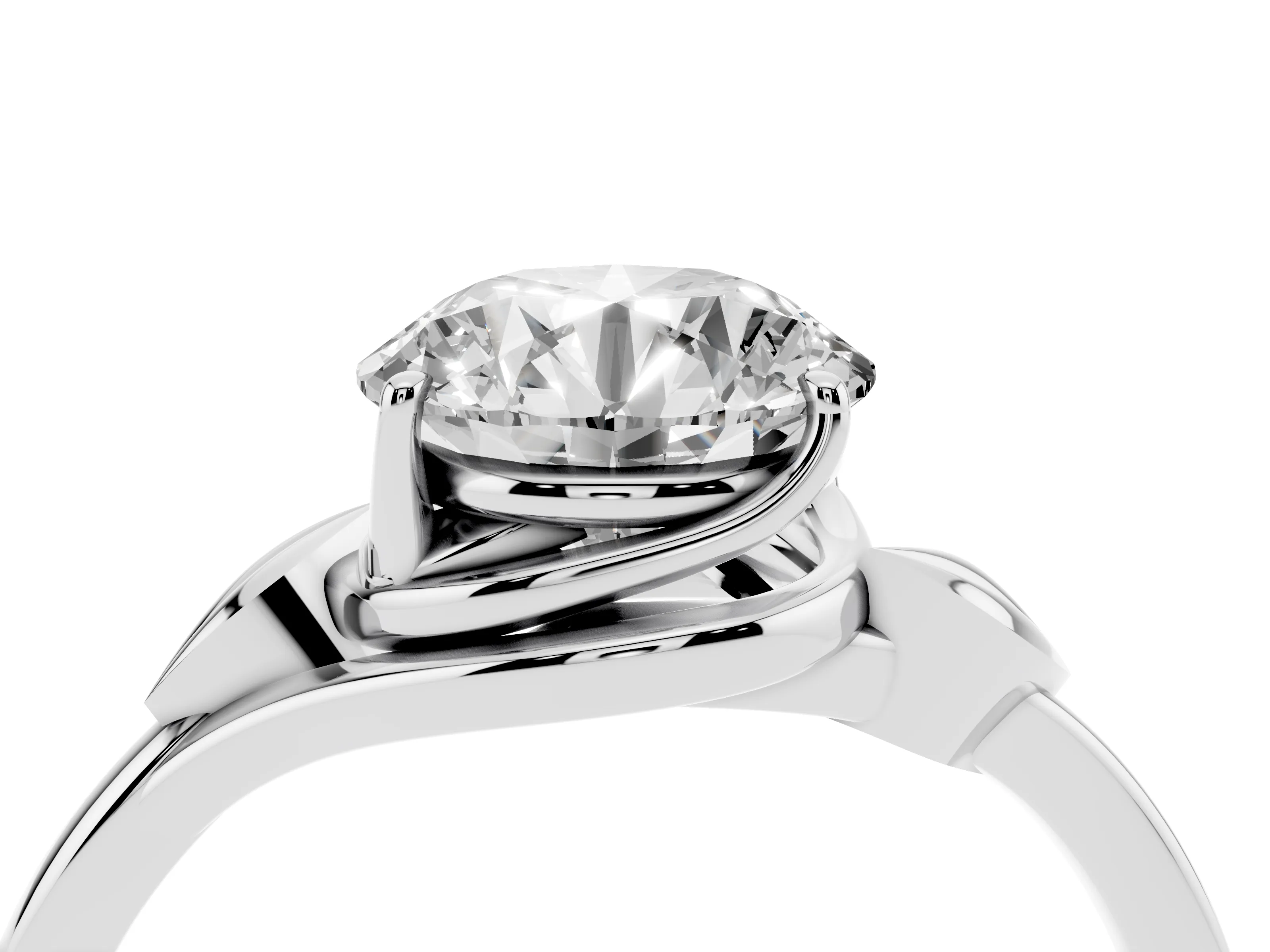 Round Cut Diamond Solitaire Ring Set in White gold with Polished Twist Band