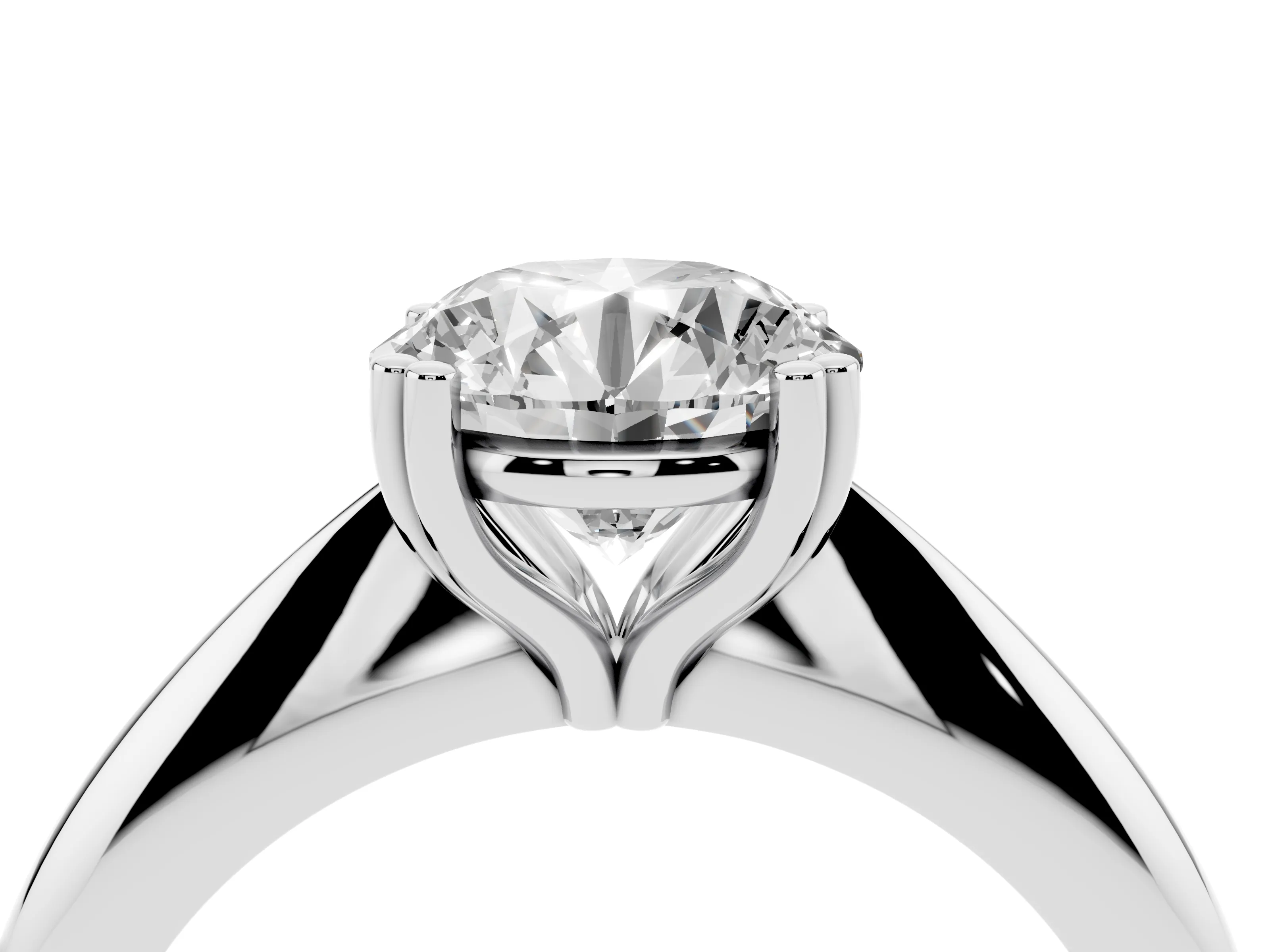 Round Cut Diamond Solitaire Engagement Ring Set in White gold with Tapered Band and Prong Setting