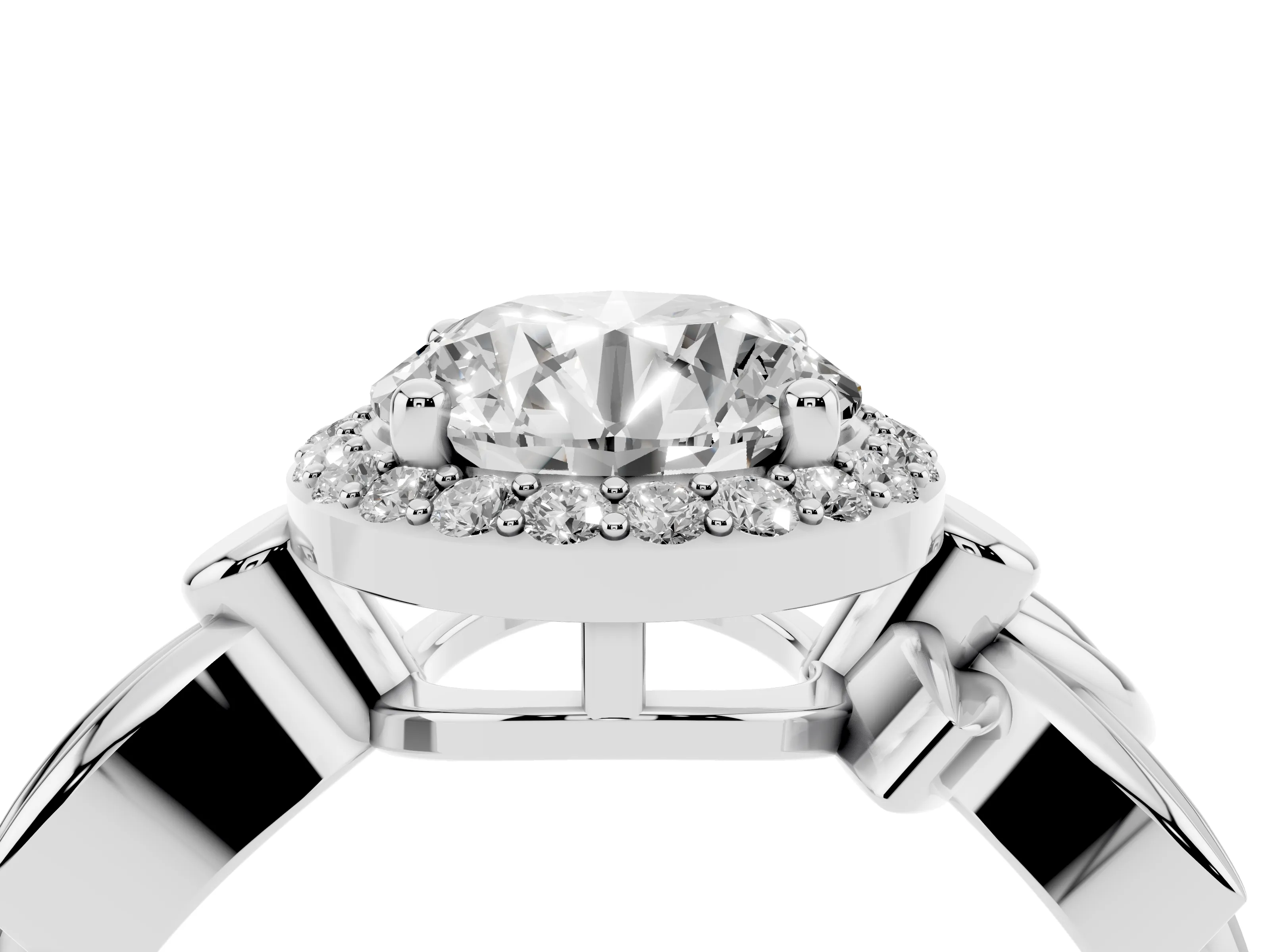 Round Cut Diamond Halo Floral Band Ring Set in Silver with Prong Setting