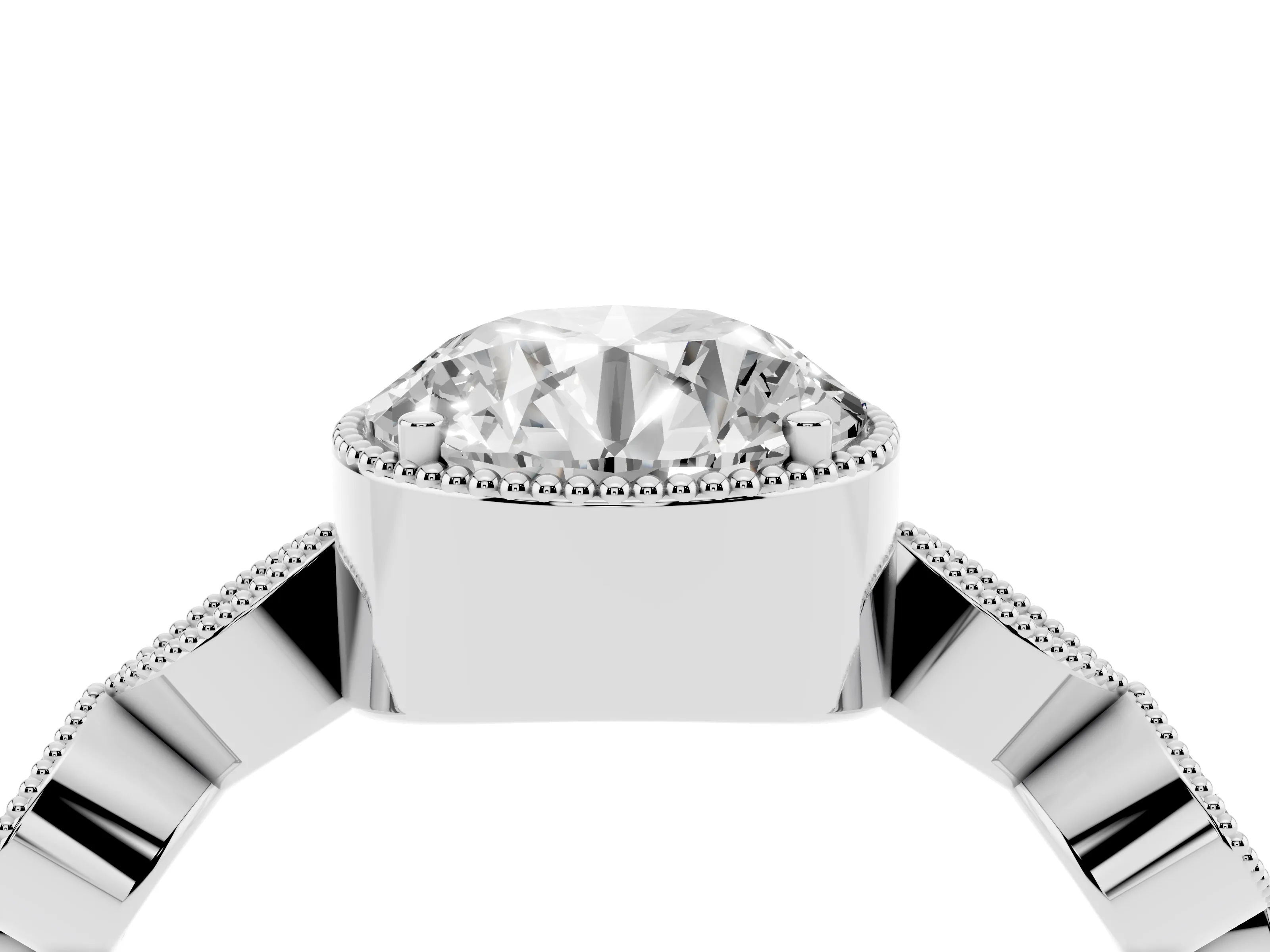 Round Cut Diamond Vintage-Inspired Milgrain Ring Set in Platinum with Marquise Stations of Round Accents