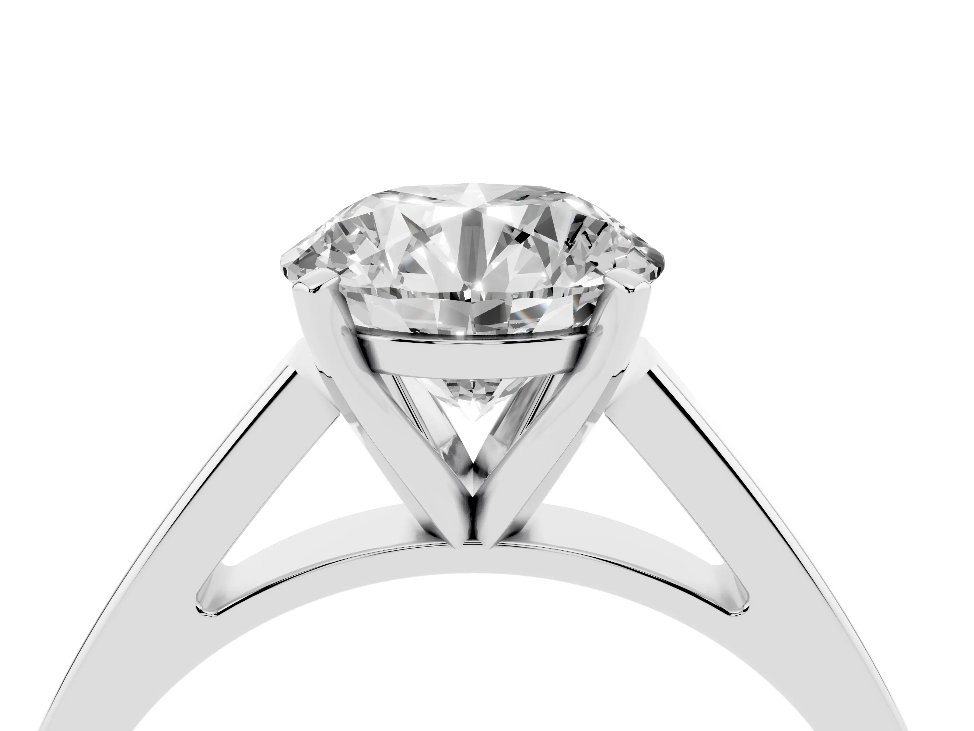 Round Cut Diamond Solitaire Engagement Ring Set in White gold with Prong Setting and Tapered Band