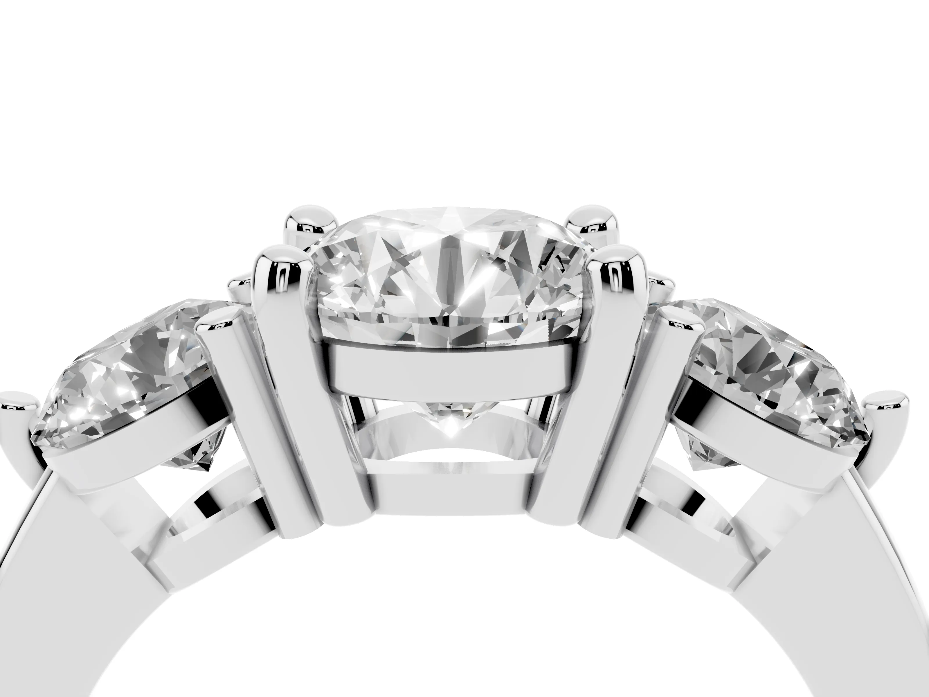 Round Cut Diamond Three-Stone Ring Set in Silver with Prong Setting and Classic Band