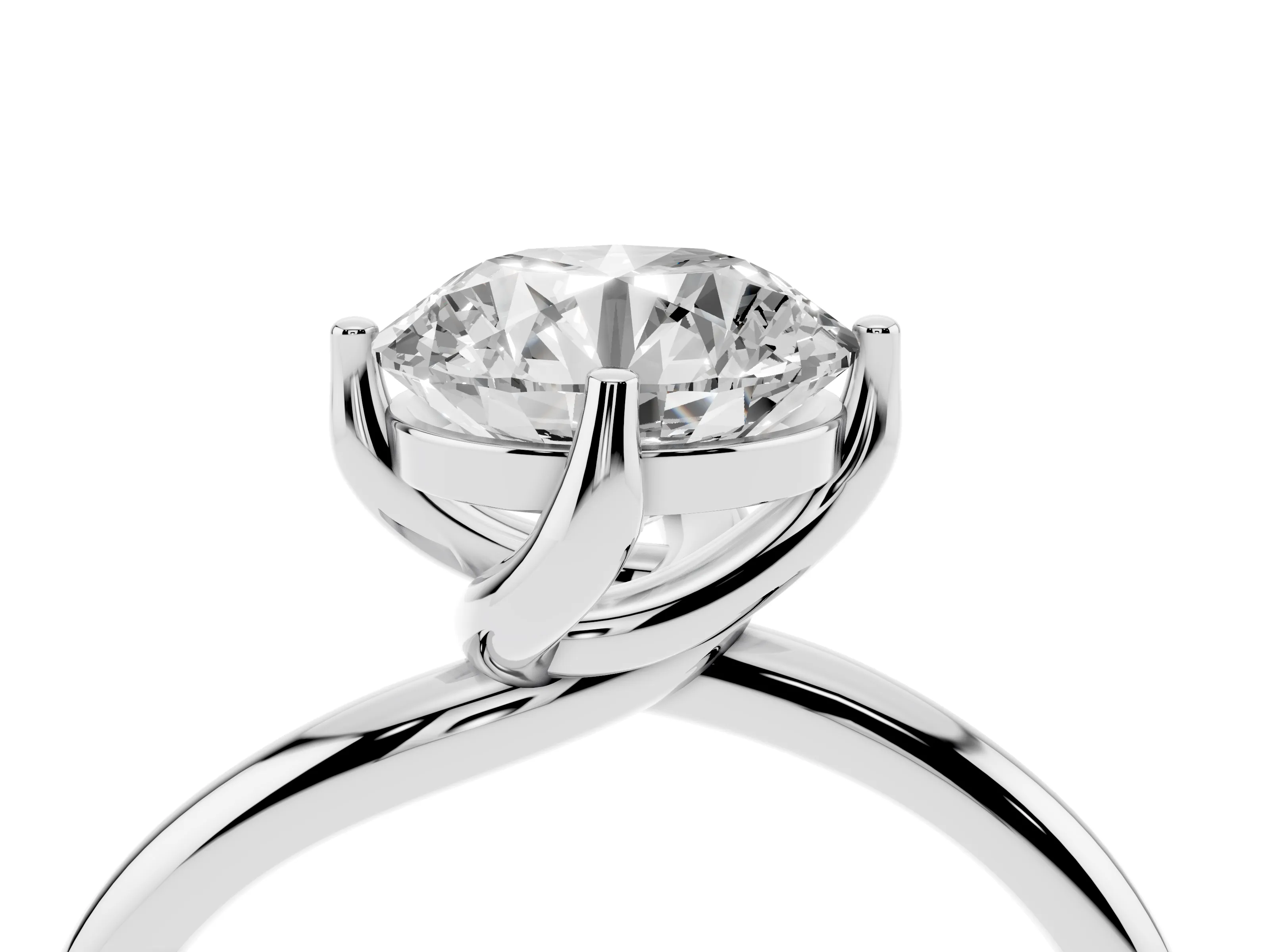 Round Cut Diamond Solitaire Engagement Ring Set in Platinum with Classic Plain Band