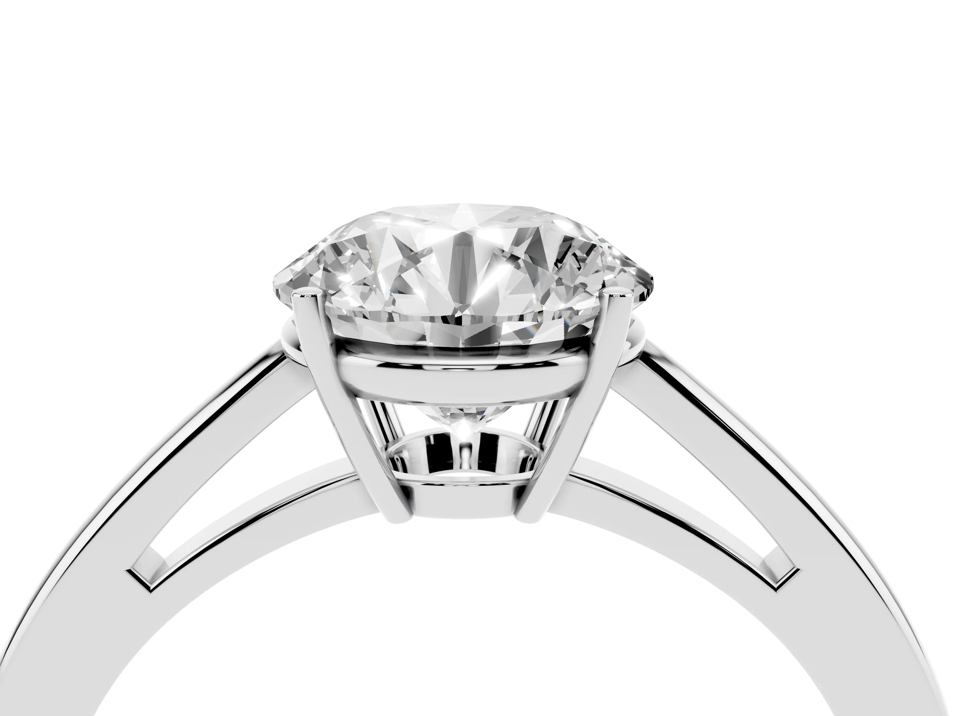 Round Cut Diamond Solitaire Ring Set in Silver with Split Shank and Prong Setting