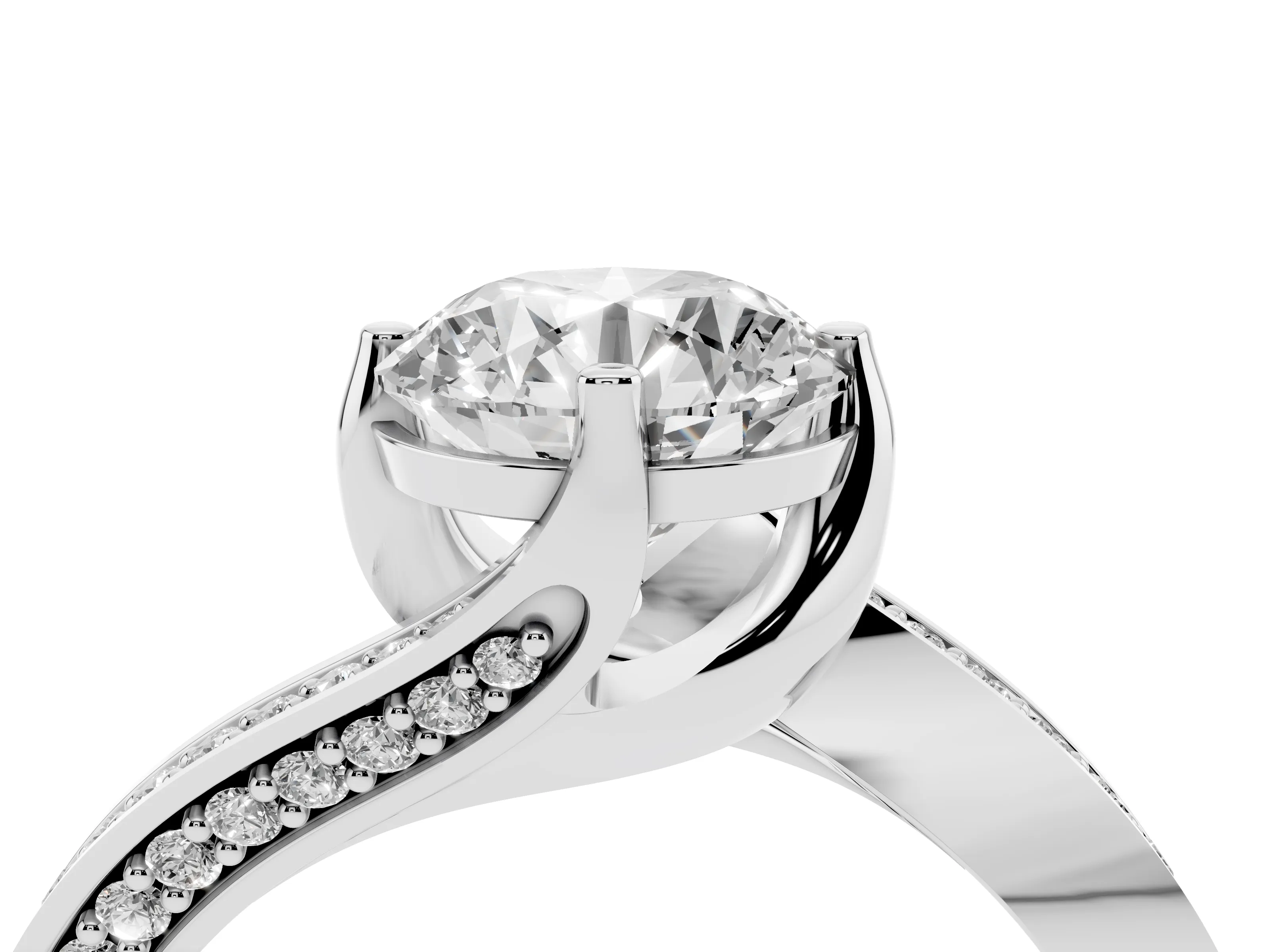 Round Cut Diamond Solitaire Ring Set in Platinum with Intertwined Pavé Twist Band