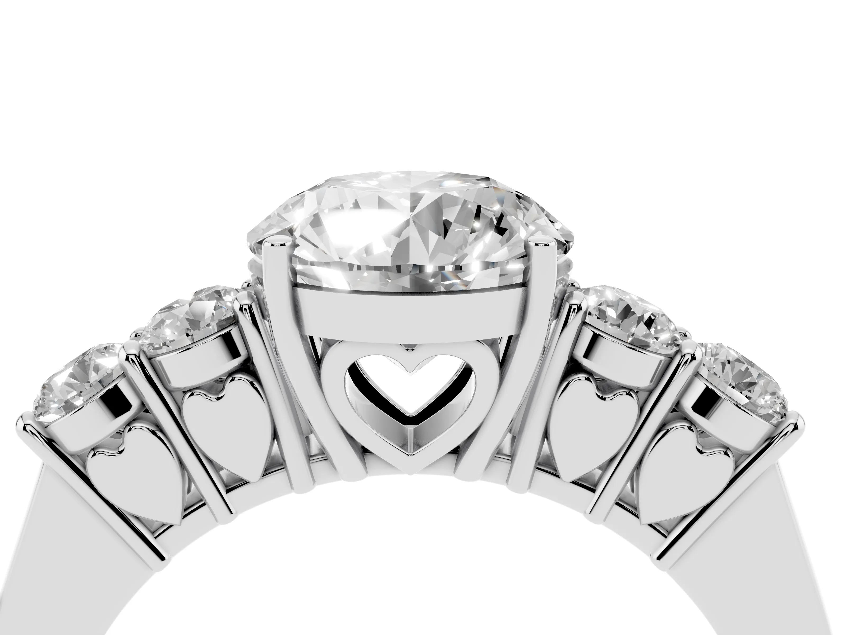 Round Cut Diamond Five-Stone Prong Set Band Ring Set in Platinum with Polished Band