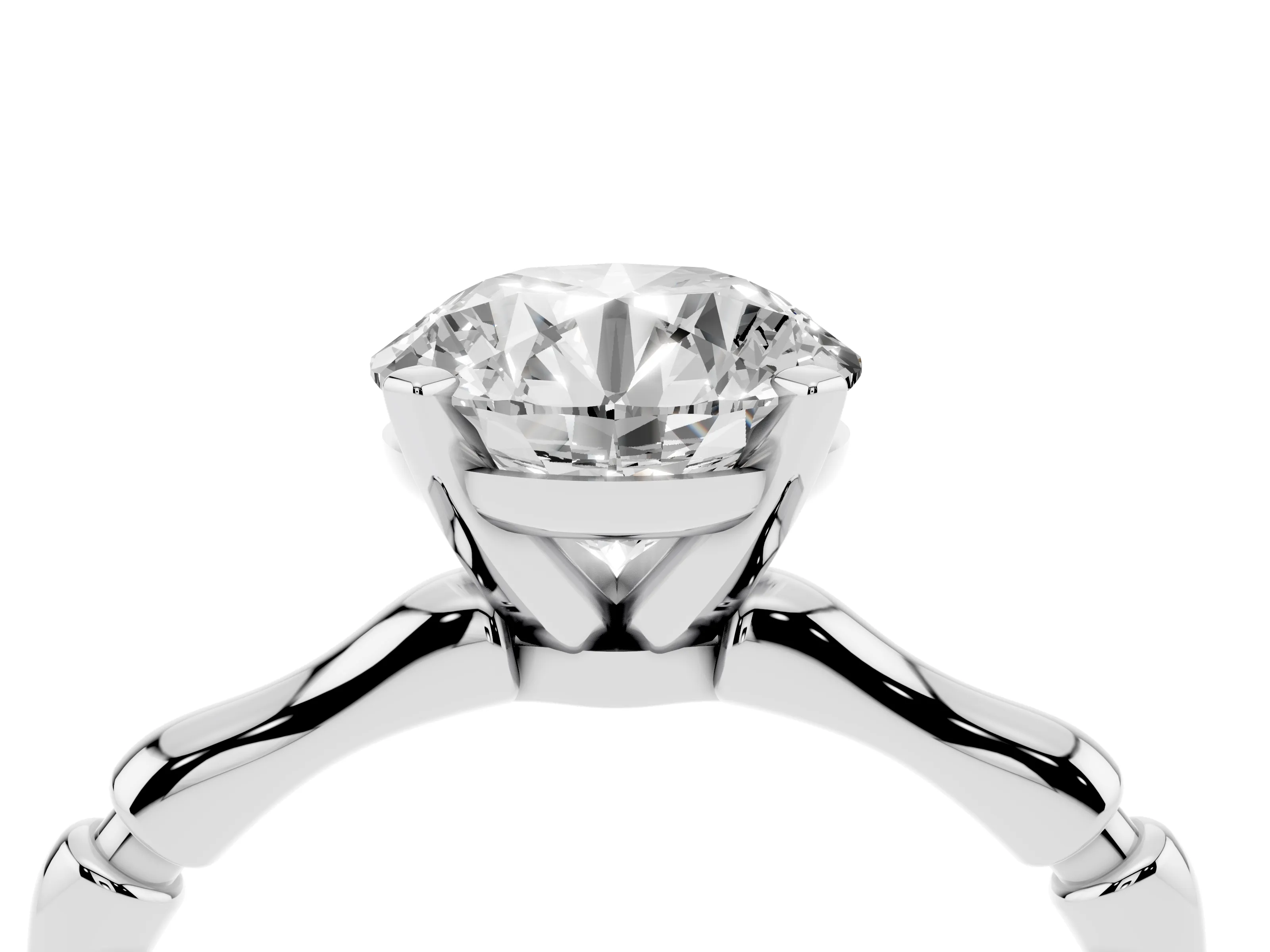 Round Cut Diamond Solitaire Ring Set in Silver with Bamboo Band and Prong Setting