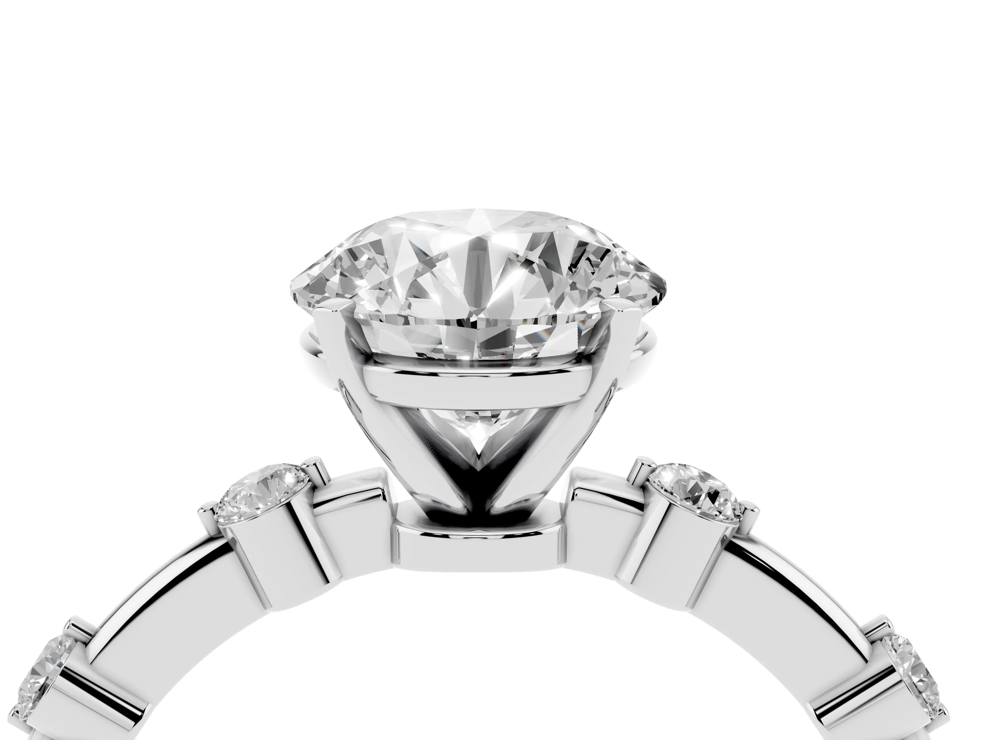 Round Cut Diamond Solitaire Ring Set in Platinum with Bezel Set Side Stones and Prong Setting