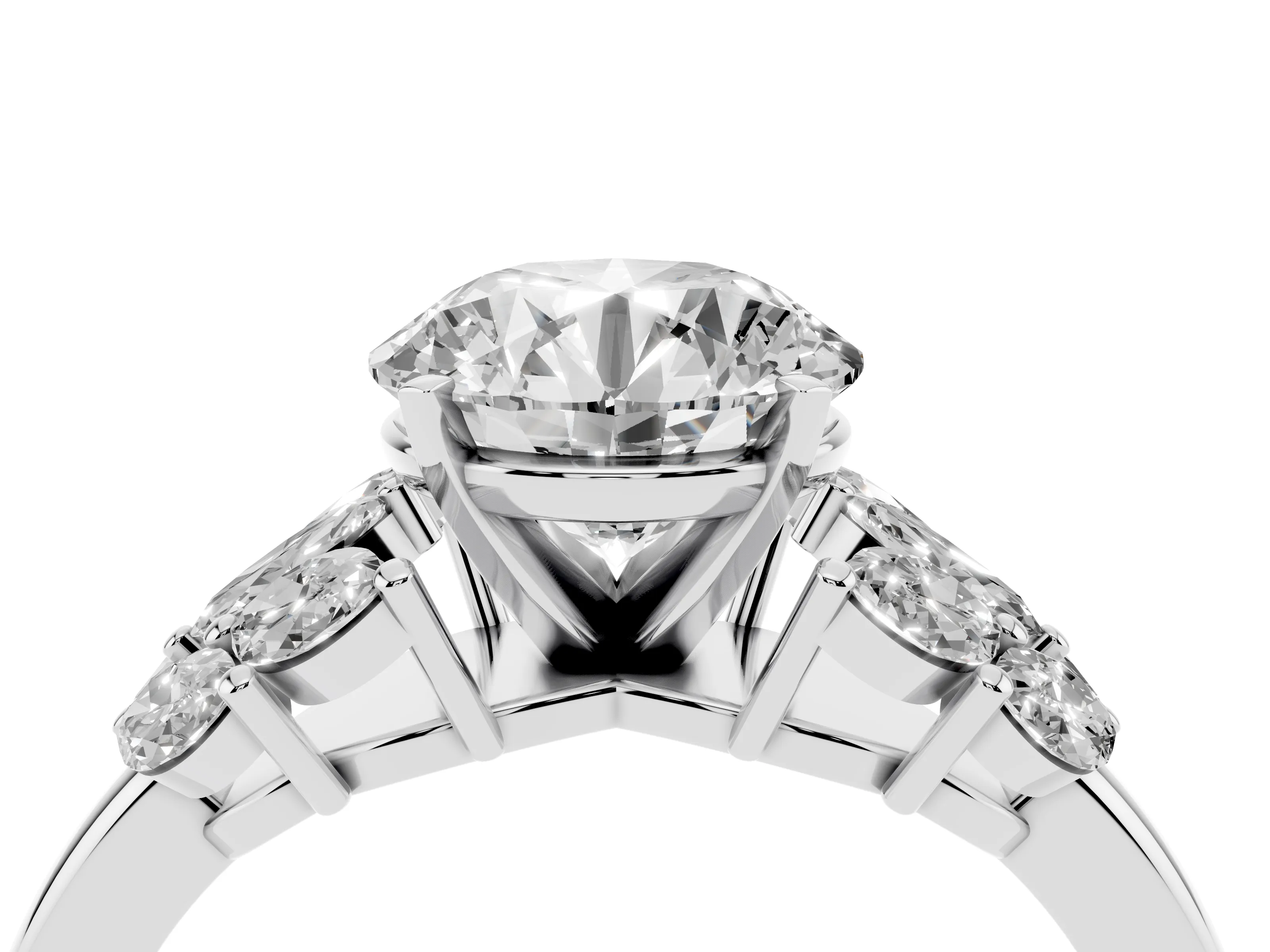 Round Cut Diamond Cluster Leaf Design Ring Set in Platinum with Prong Setting