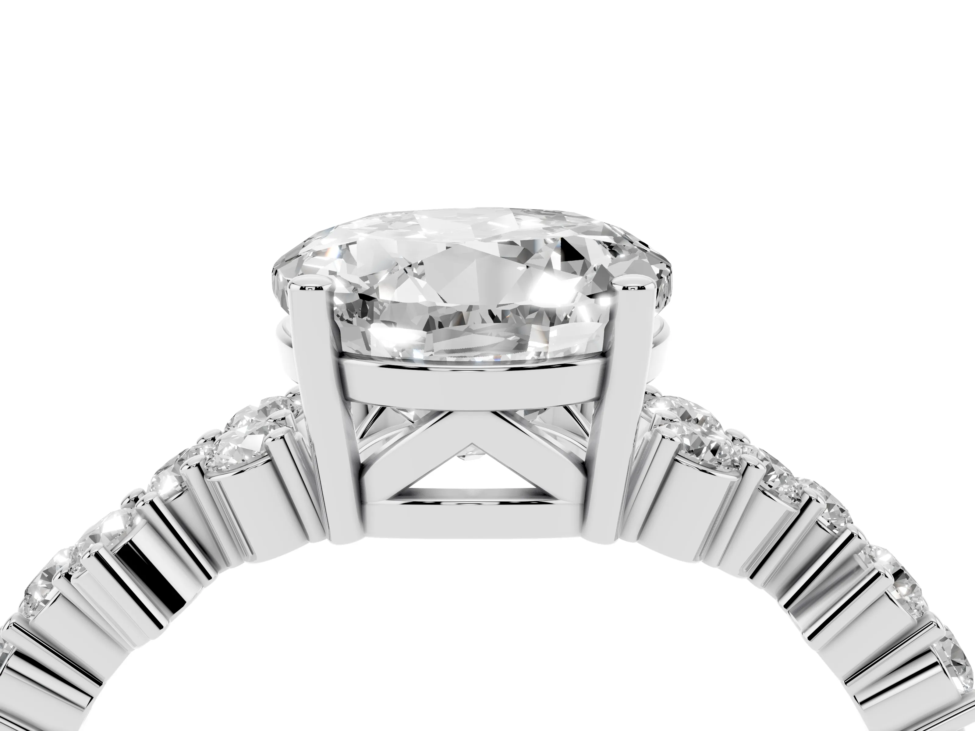 Round Cut Diamond Ring Set in Platinum with Scattered Round Accents