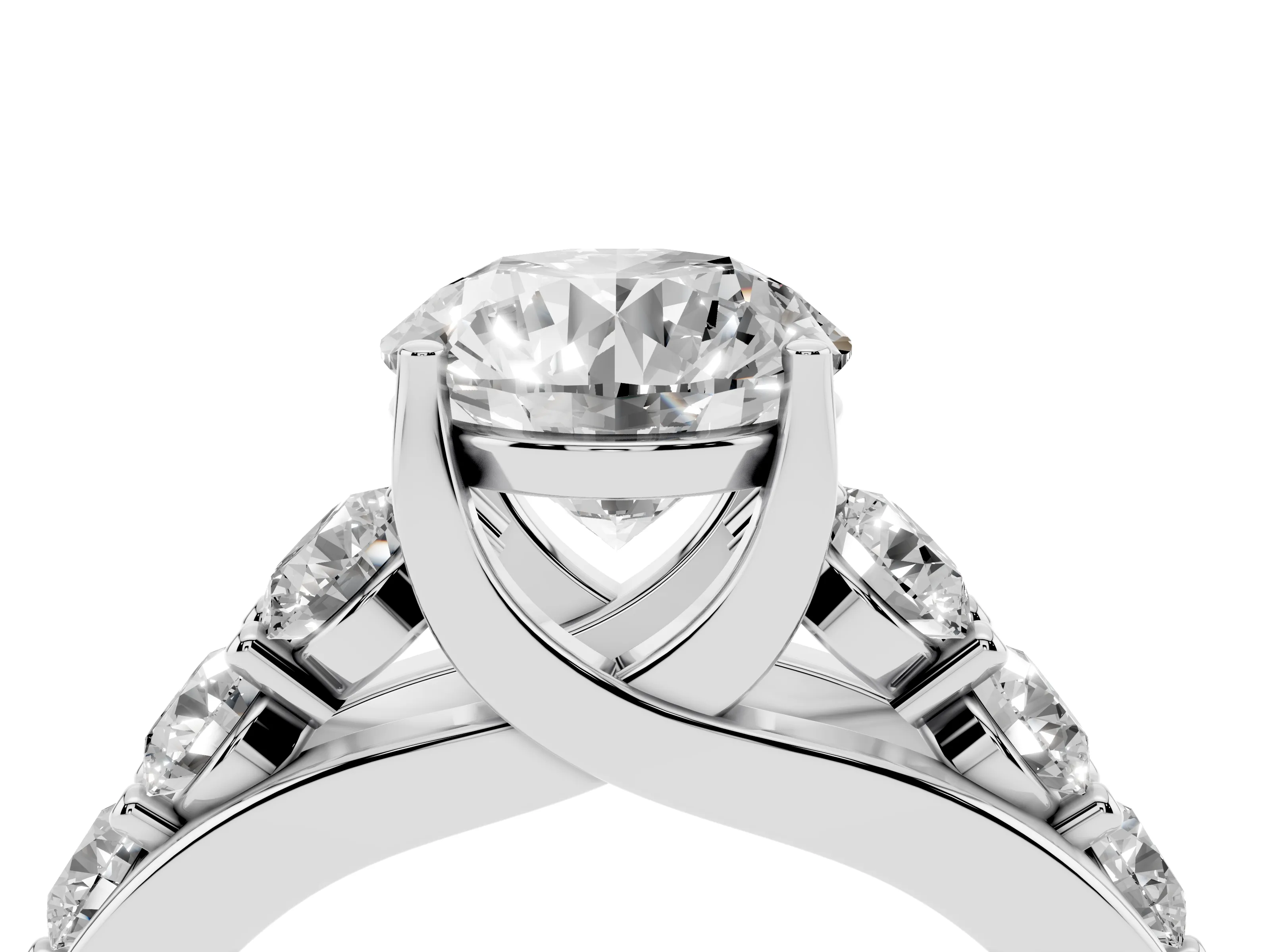 Round Cut Diamond Pavé Engagement Ring Set in Silver with Prong Setting
