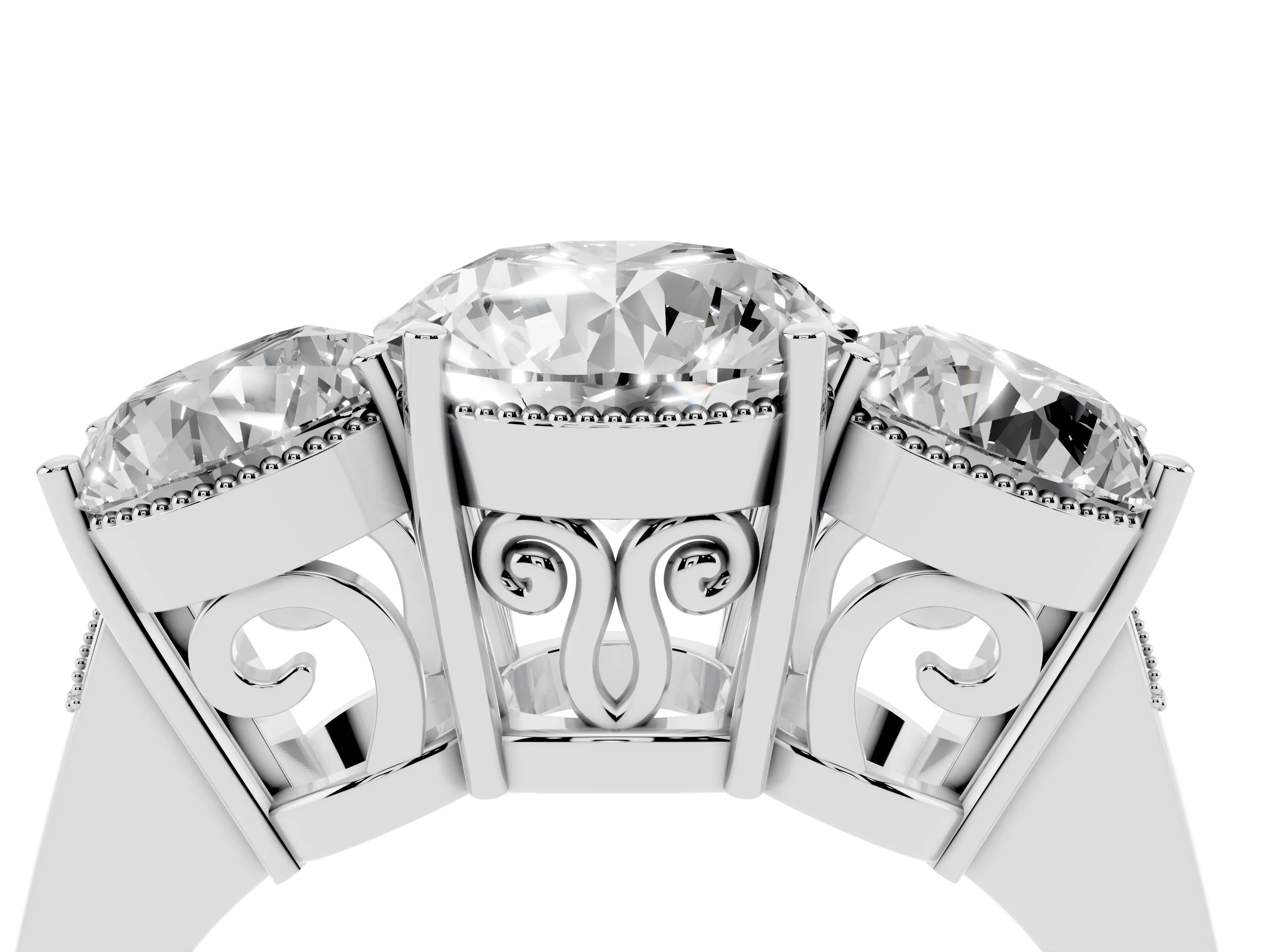 Round Cut Diamond Three-Stone Engagement Ring Set in Silver with Polished Band
