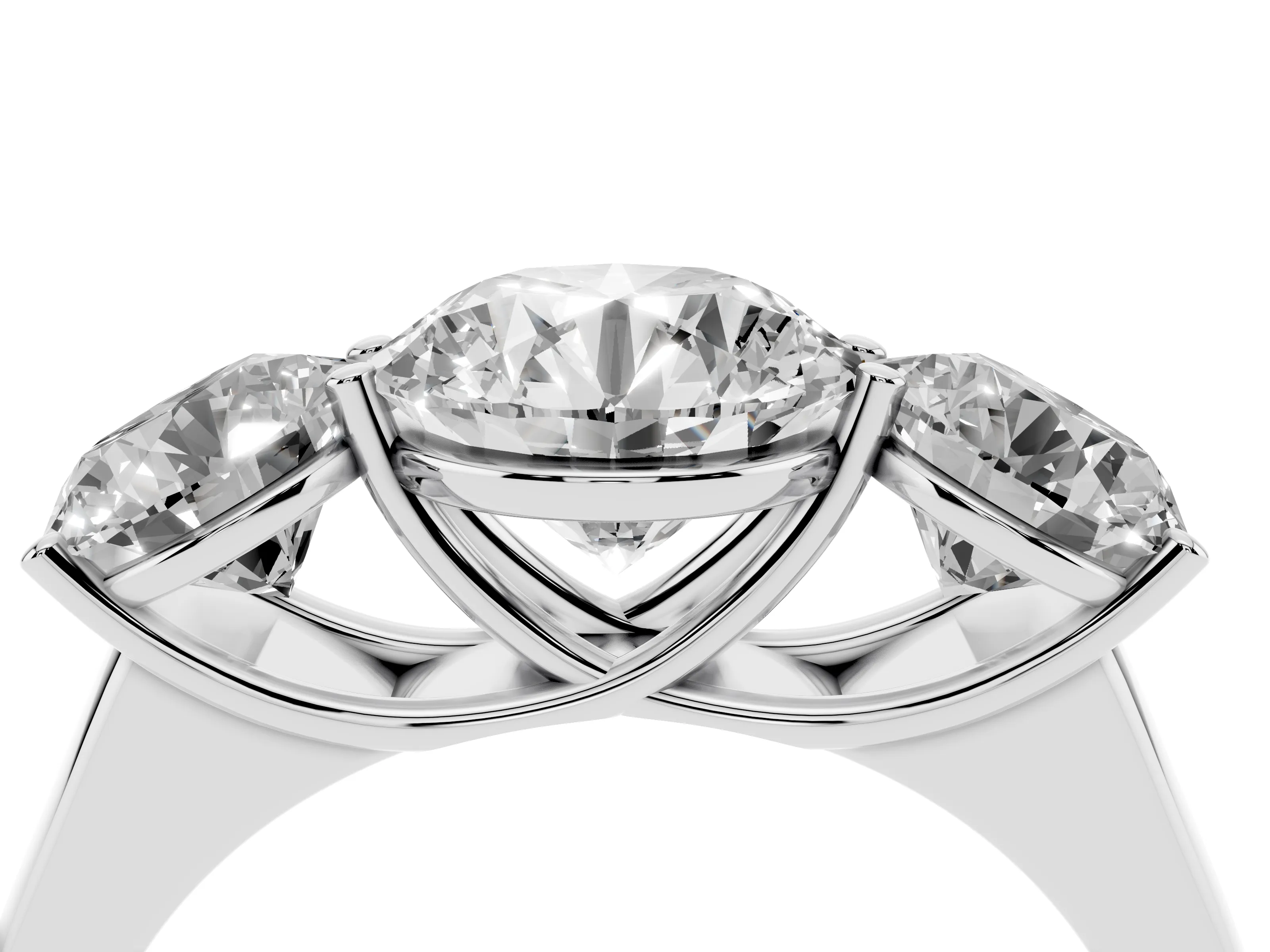 Round Cut Diamond Three-Stone Ring Set in Platinum with Plain Polished Band