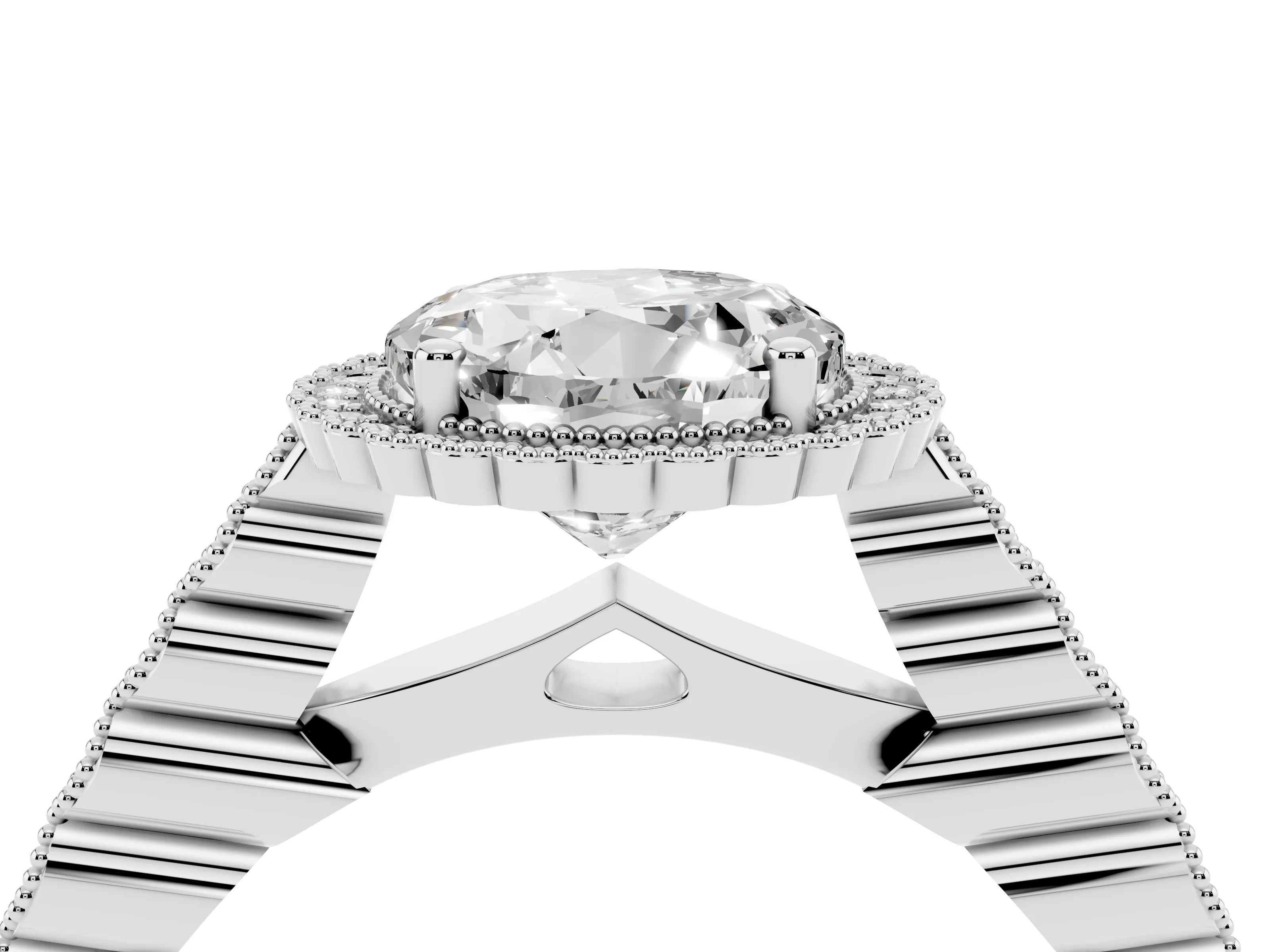 Round Cut Diamond Halo Ring Set in White gold with Pavé Milgrain Band