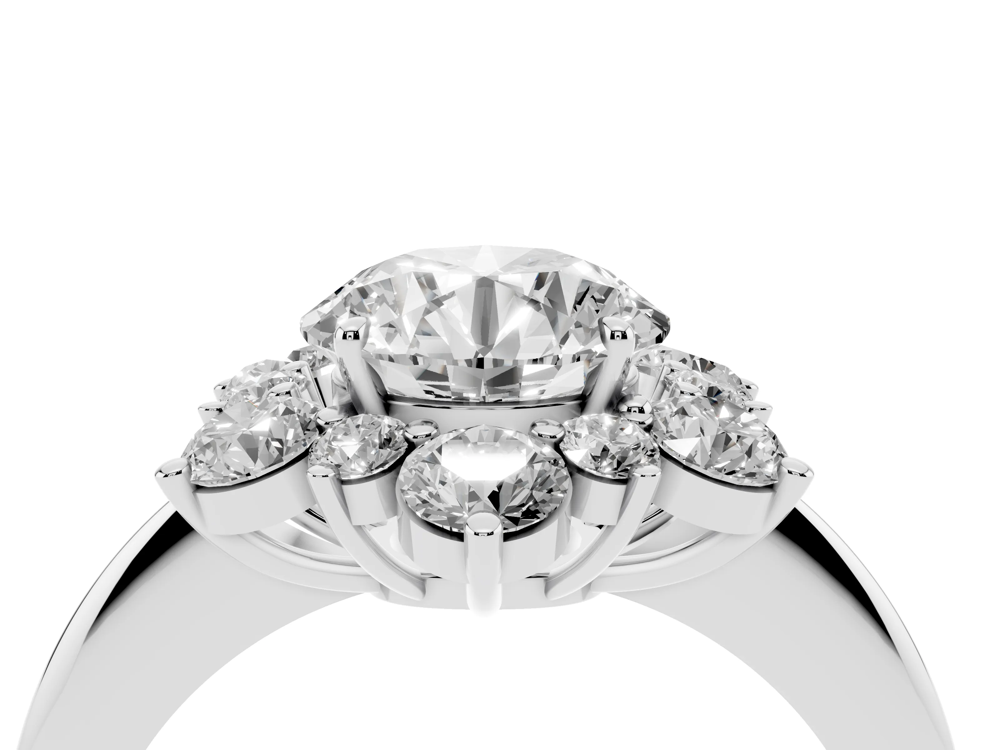 Round Cut Diamond Cluster Halo Ring Set in Platinum with Solitaire Band and Prong Setting