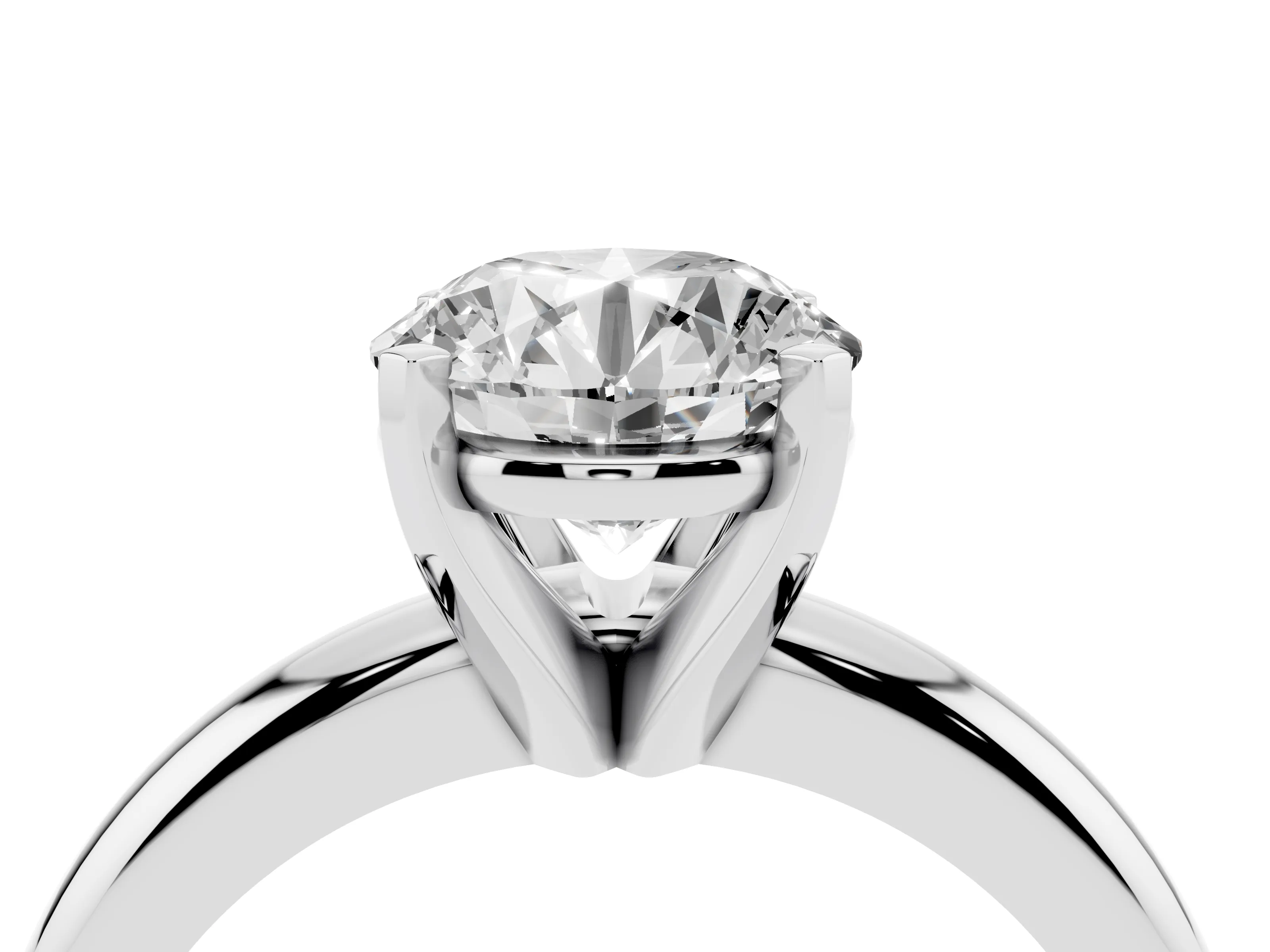 Round Cut Diamond Solitaire Engagement Ring Set in Platinum with Round Band and Prong Setting