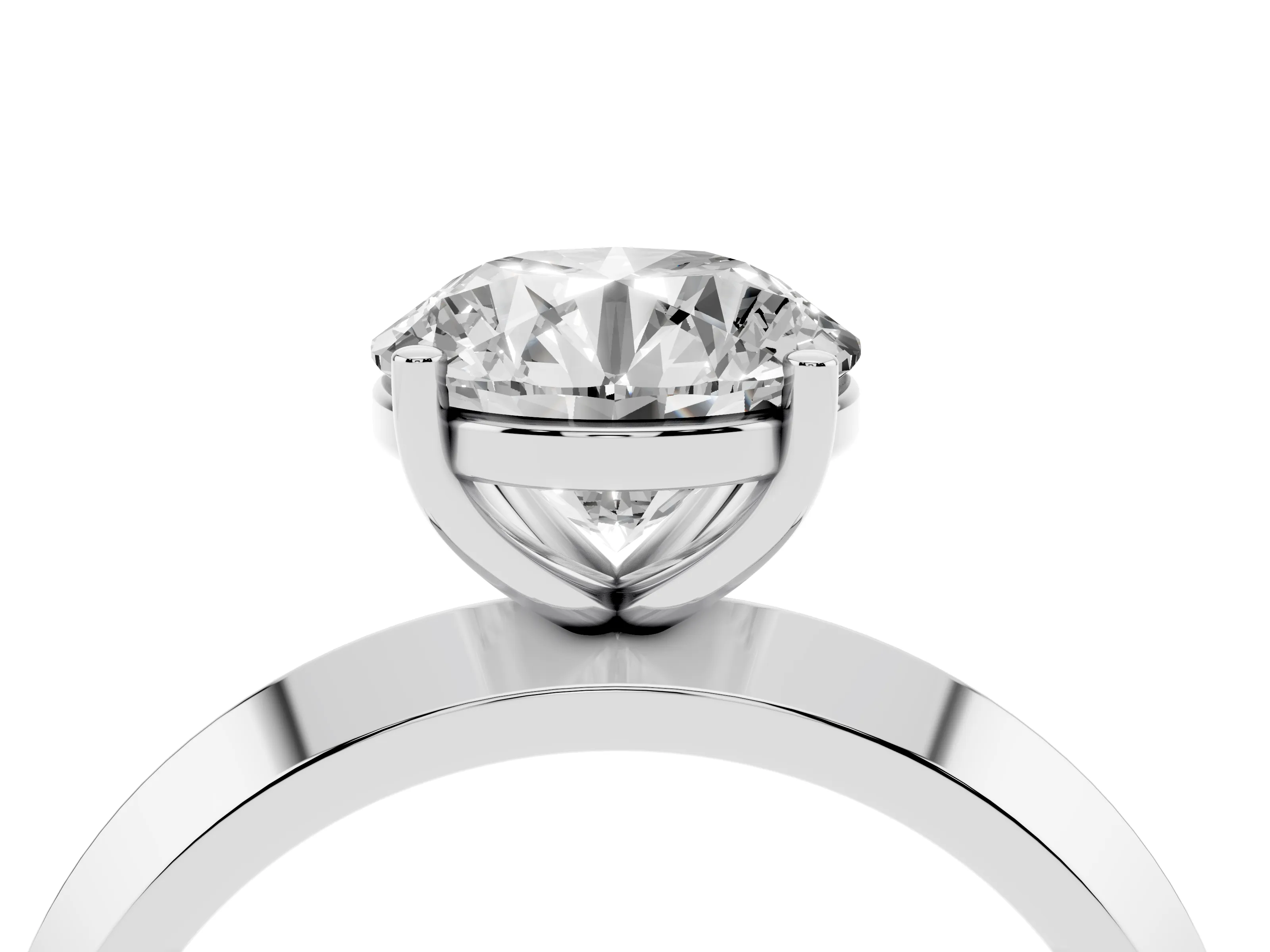 Round Cut Diamond Solitaire Engagement Ring Set in Platinum with Flat Band and Prong Setting