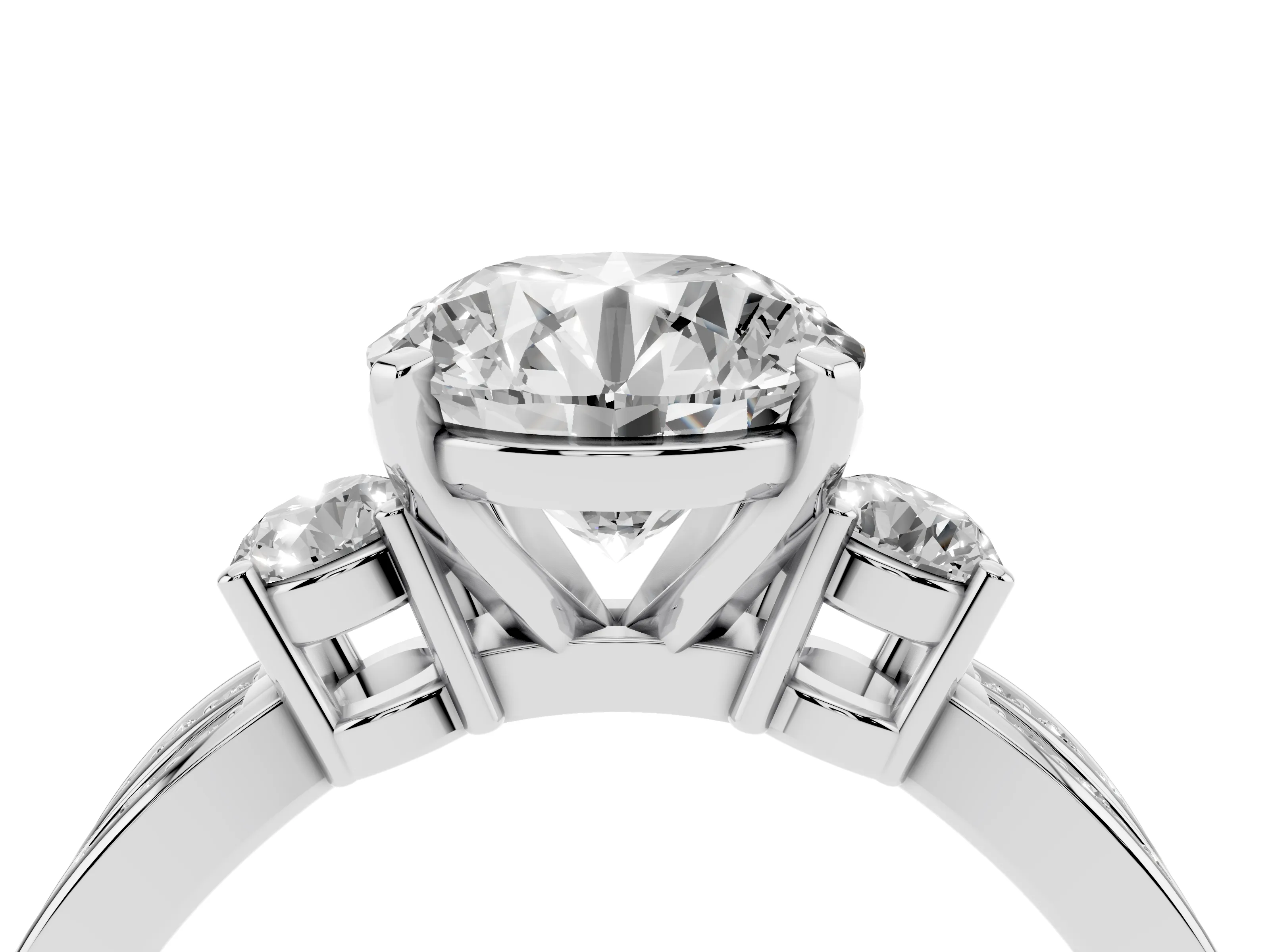 Three-Stone Round Cut Diamond Twist Band Ring Set in Silver with Pavé Accents and Prong Setting
