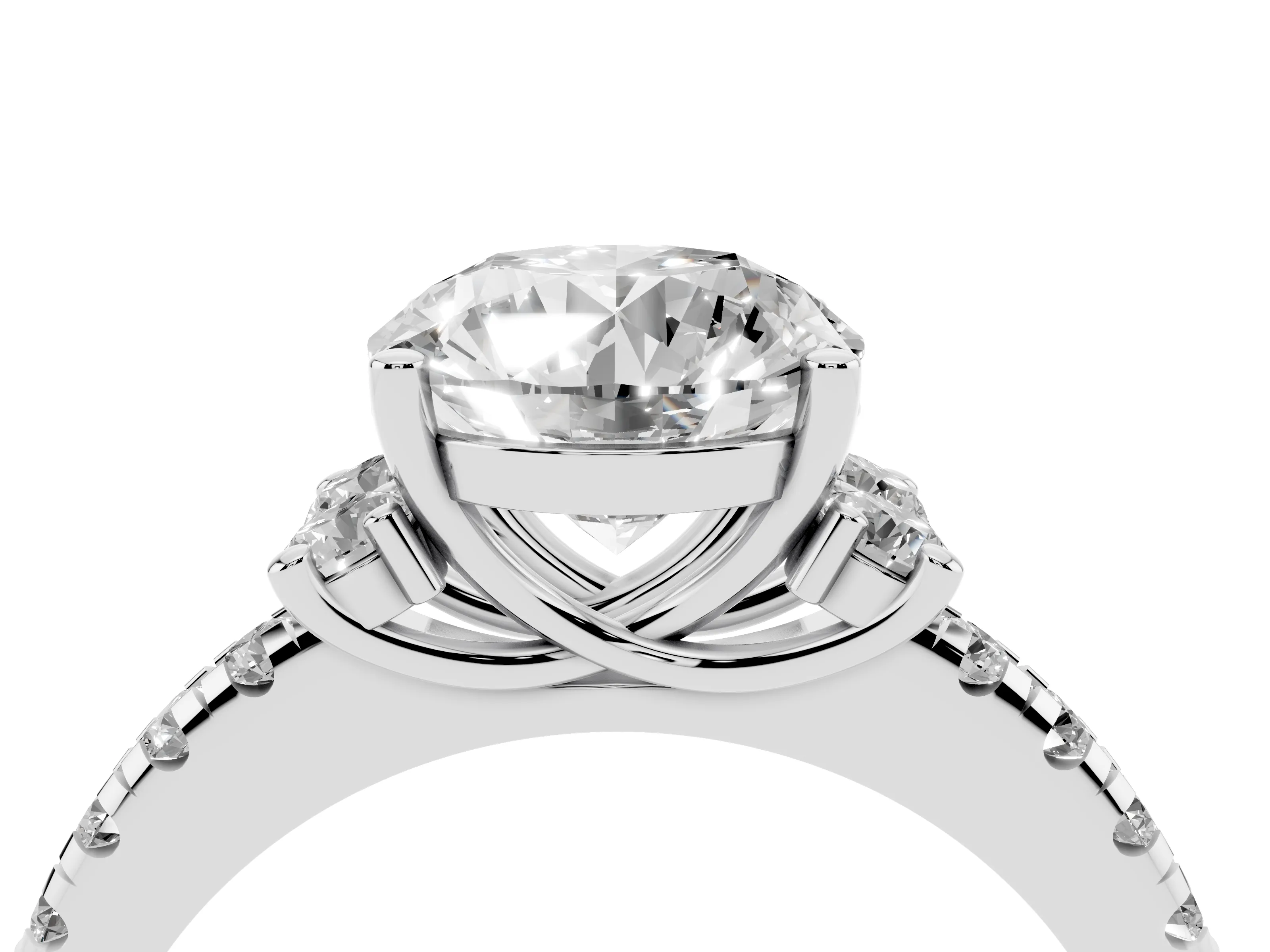 Round Cut Diamond Three-Stone Pavé Ring Set in Silver with Prong Setting