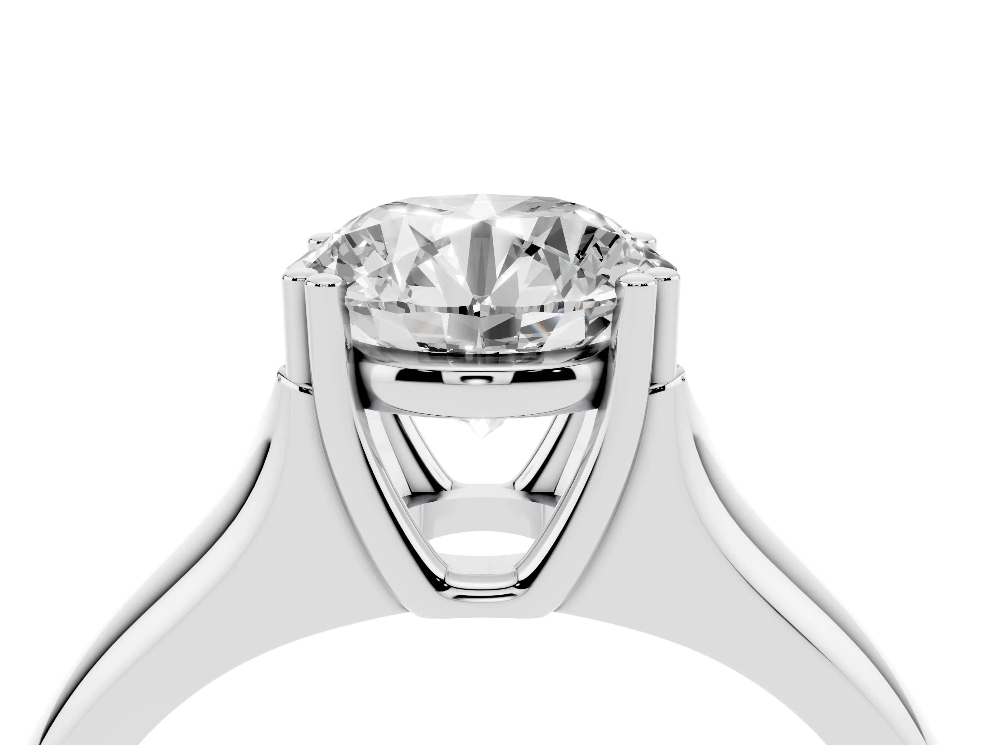 Round Cut Diamond Solitaire Ring Set in Silver with Wide Band and Prong Setting