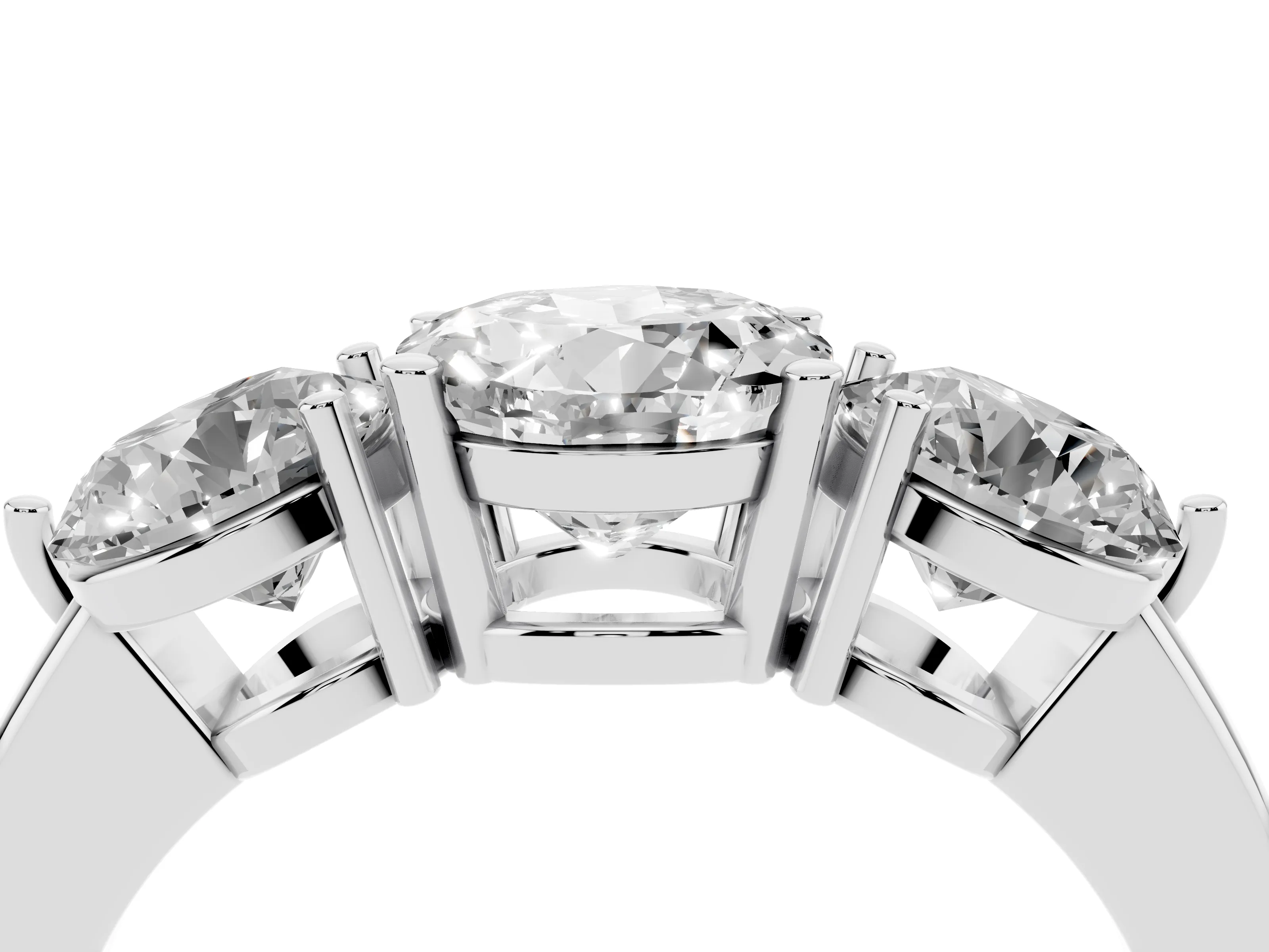 Round Cut Diamond Three-Stone Ring Set in Silver with Prong Setting and Plain Band