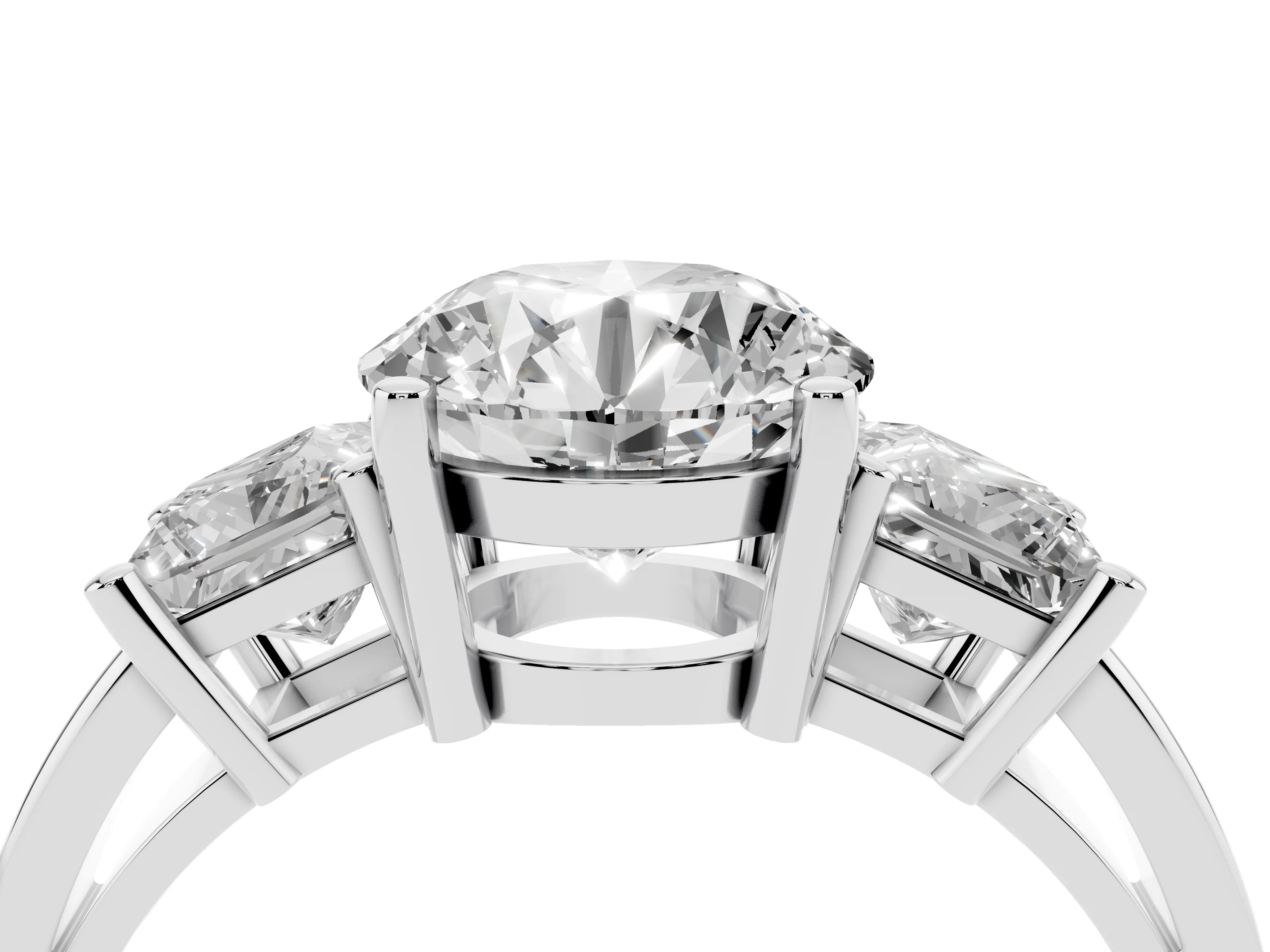Three-Stone Round Cut Diamond Solitaire Ring Set in White gold with Prong Setting