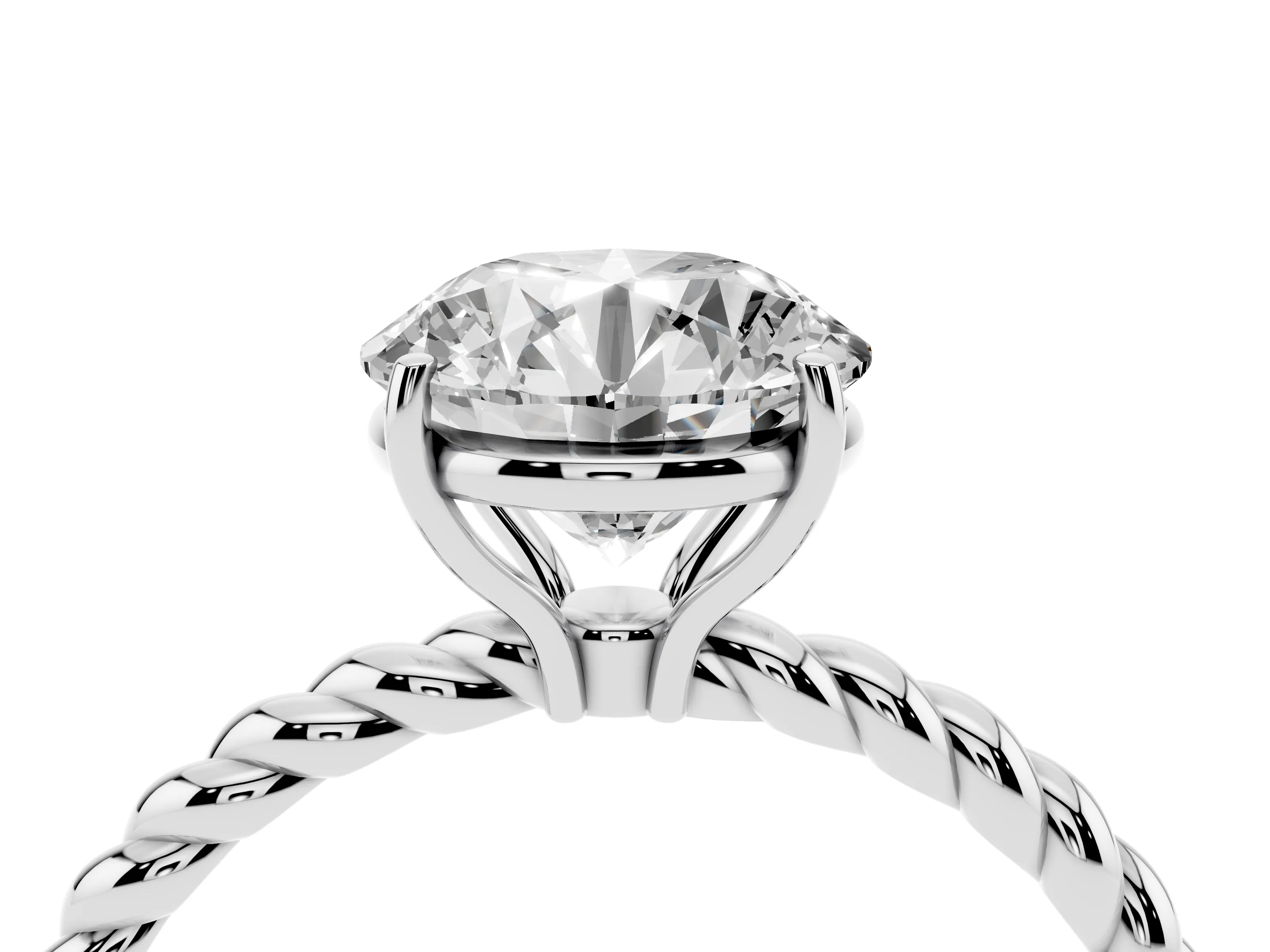 Round Cut Diamond Solitaire Ring Set in Platinum with Twist Band and Prong Setting