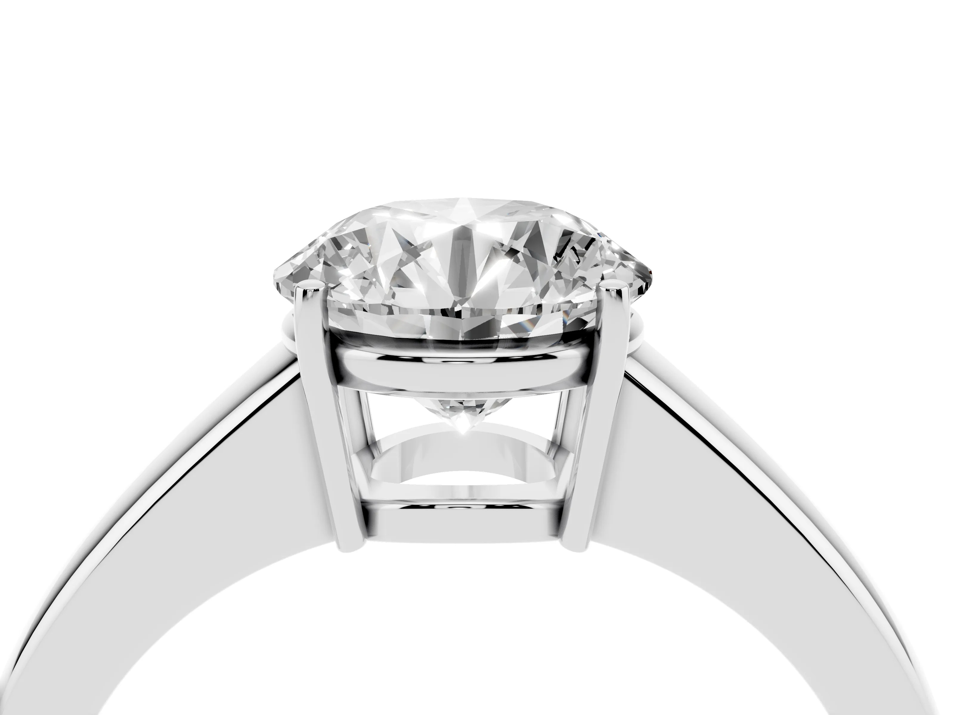 Round Cut Diamond Solitaire Ring Set in Silver with Tapered Band and Prong Setting