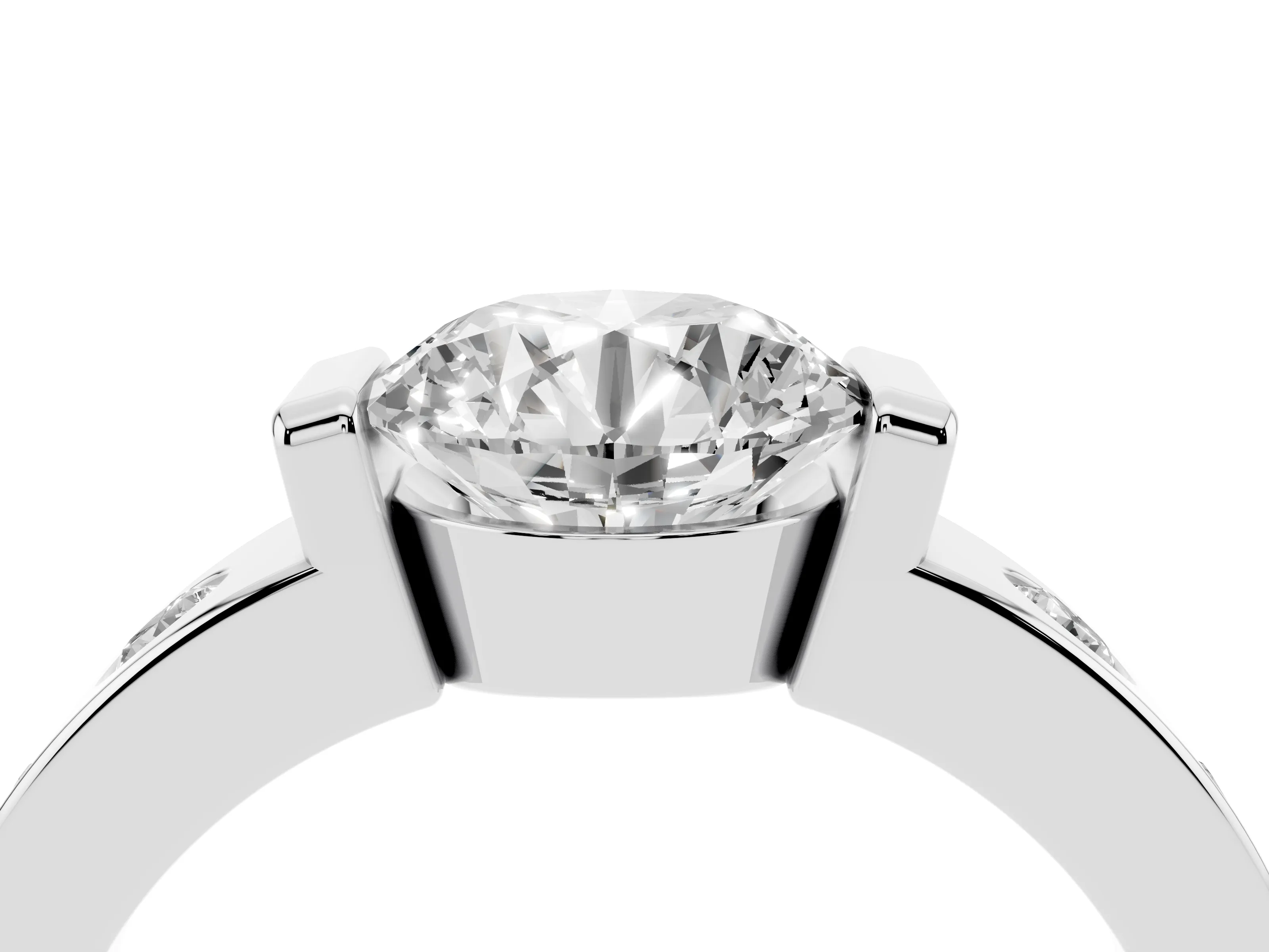 Round Cut Diamond Channel-Set Band Ring Set in Silver with Bezel Prong Setting