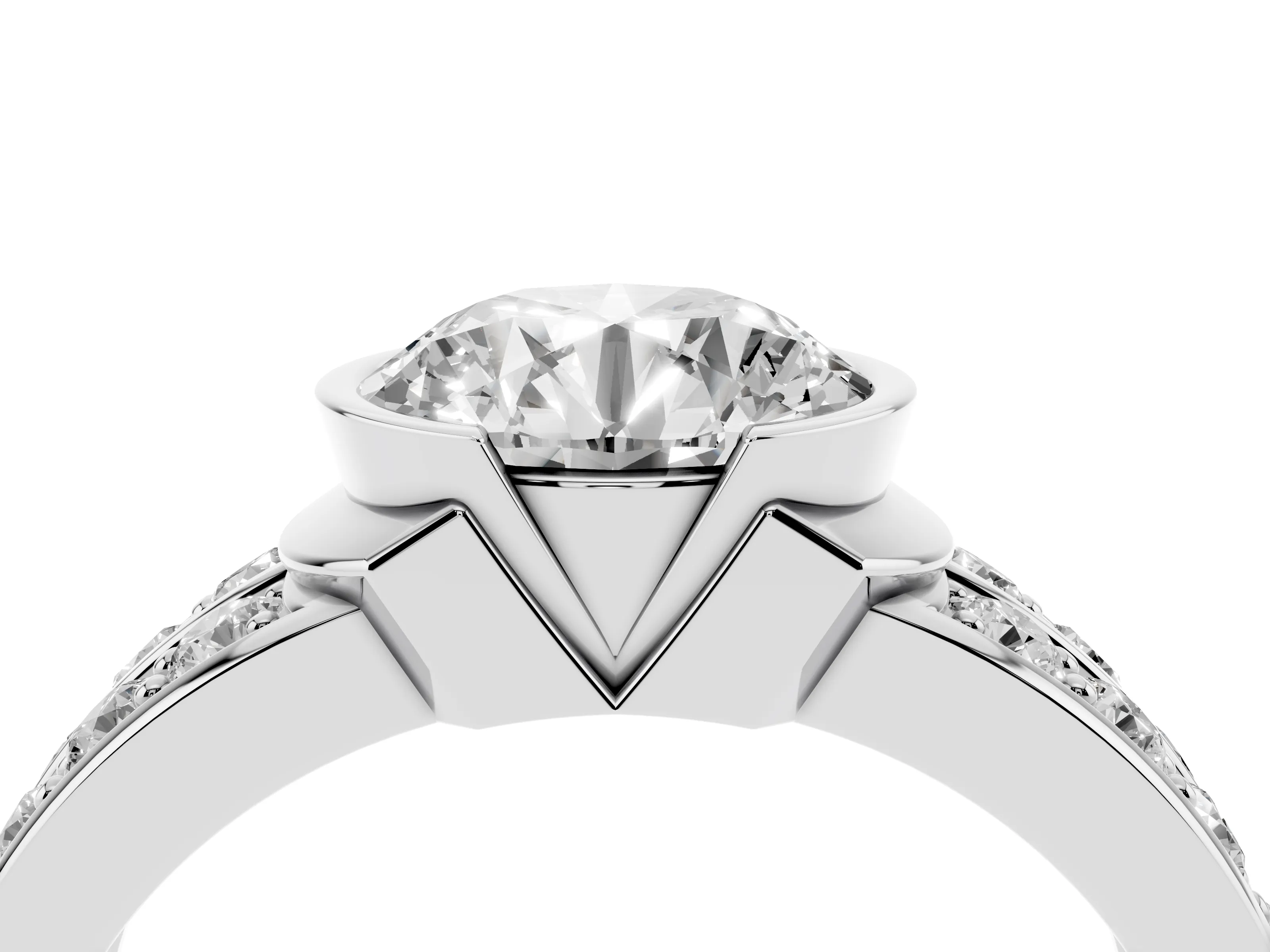 Round Cut Diamond Wide Channel Set Band Ring Set in White gold with Bezel Setting