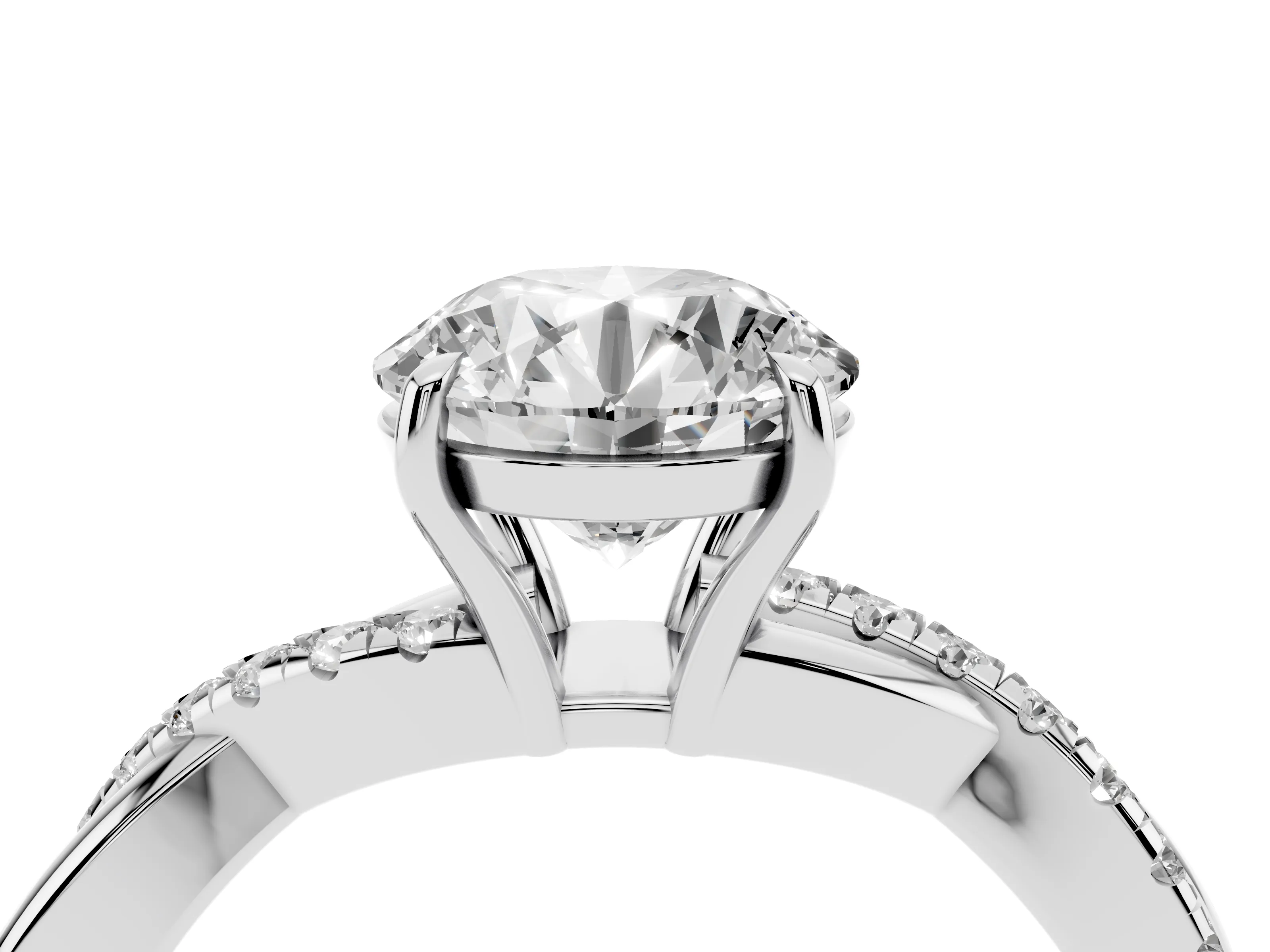 Round Cut Diamond Twisted Pavé Band Ring Set in White gold with Prong Setting