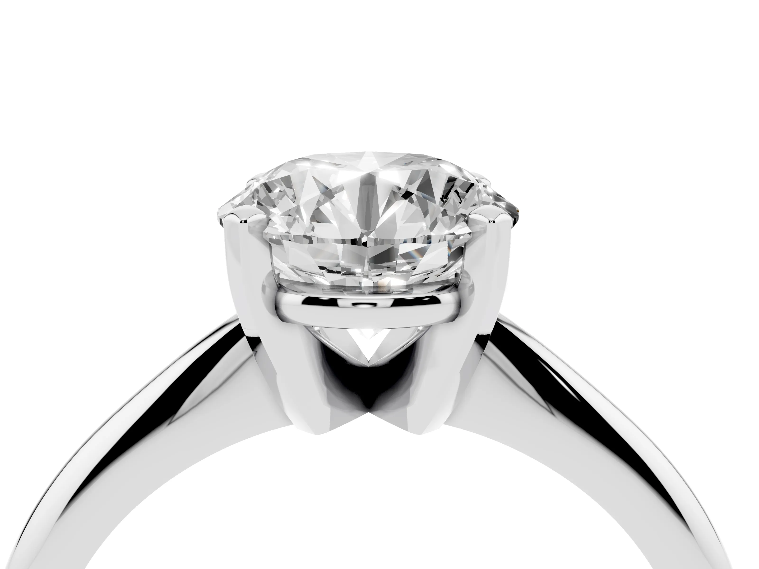 Round Cut Diamond Solitaire Ring Set in Platinum with Prong Setting on a Plain Round Band