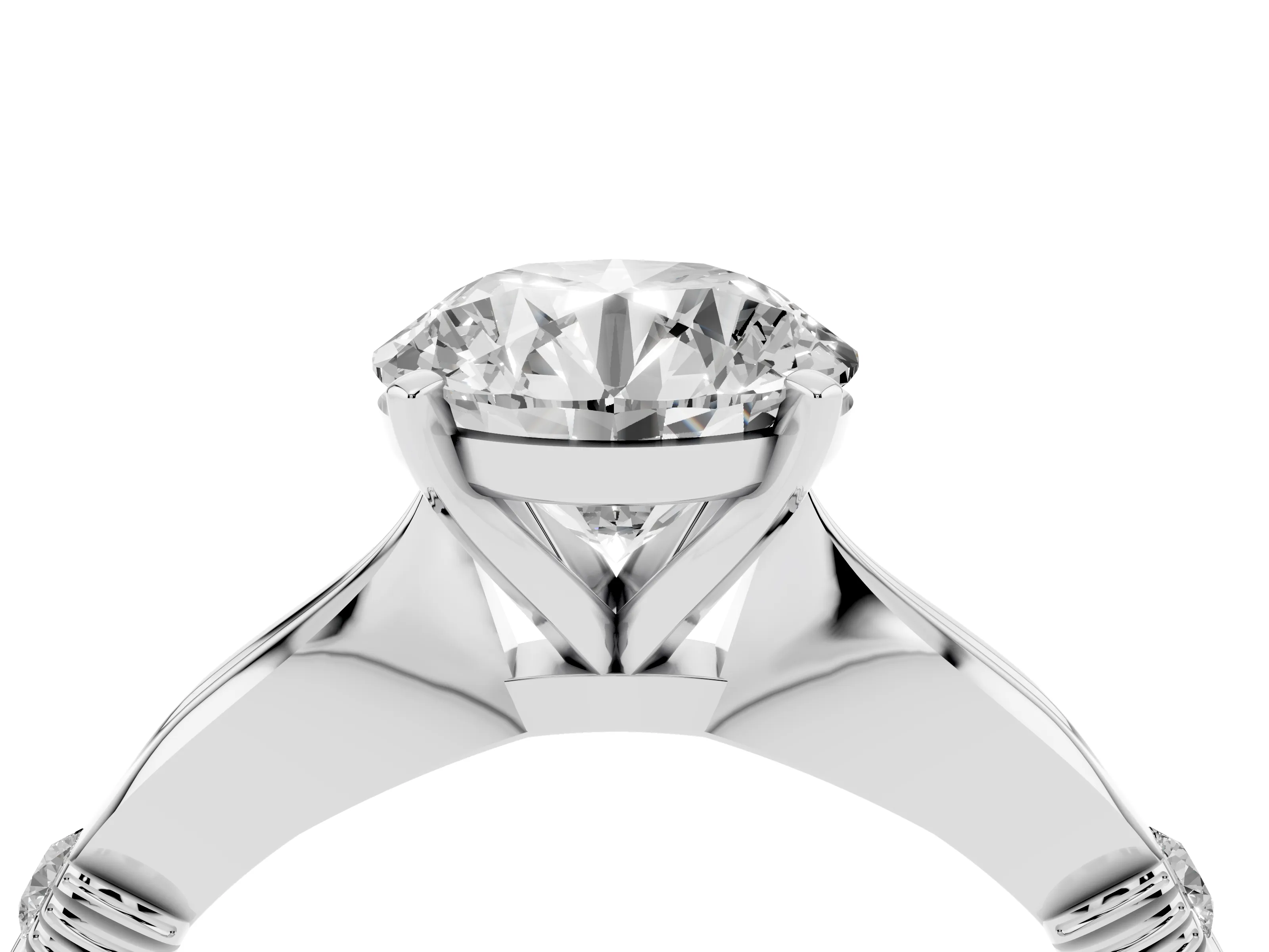 Round Cut Diamond Solitaire Twisted Band Ring Set in White gold with Accent Stones and Prong Setting