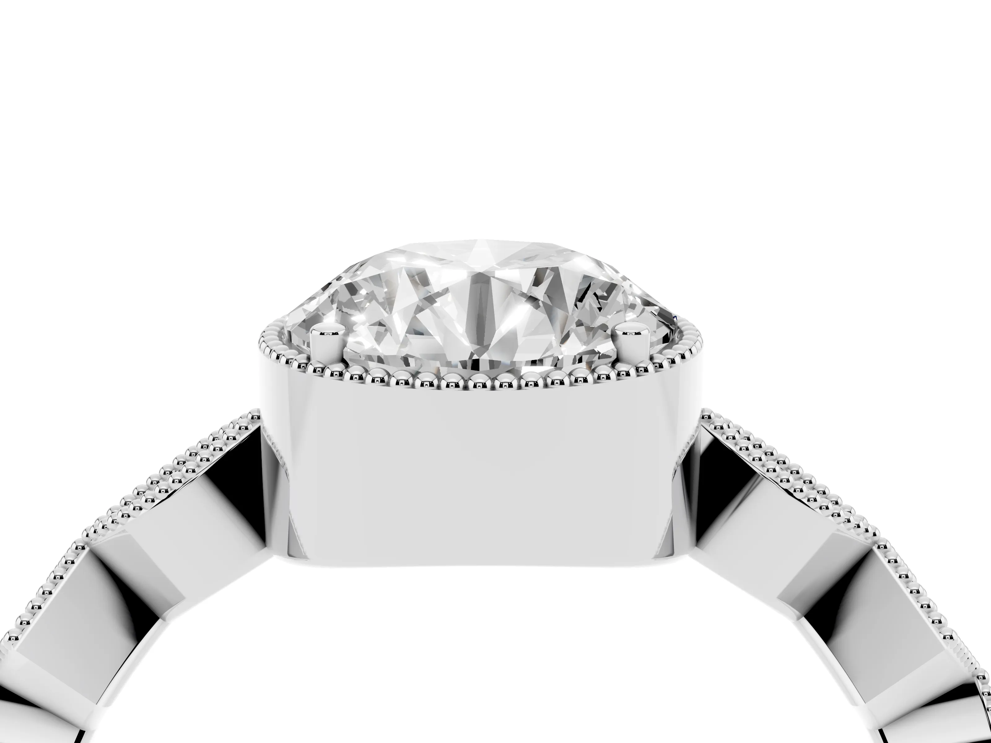 Round Cut Diamond Milgrain Marquise Twist Band Ring Set in Platinum with Prong Setting