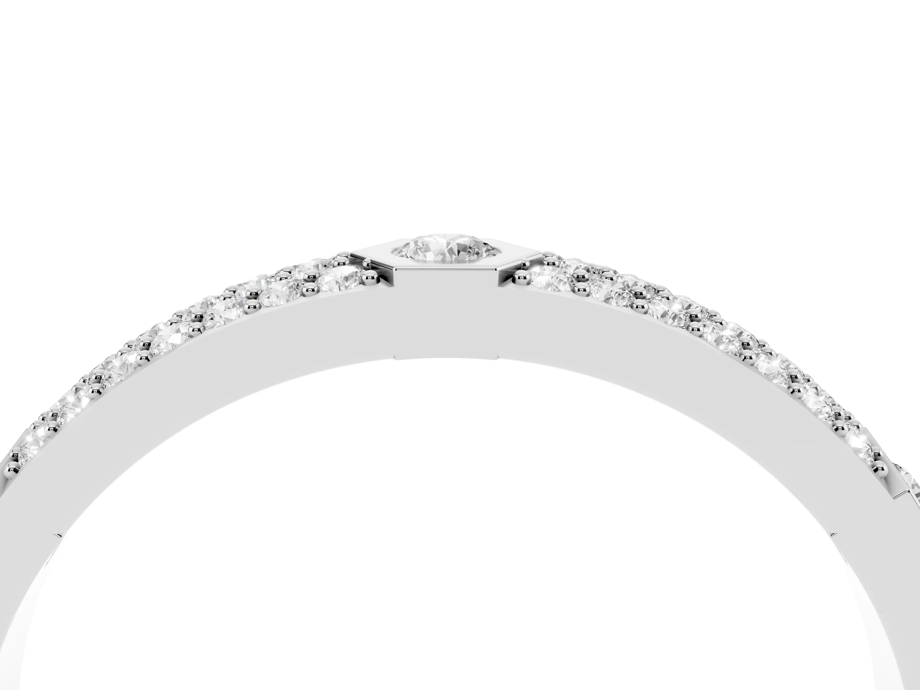 Round Diamond Pavé Promise Ring Set in Silver with Round Accent Stations
