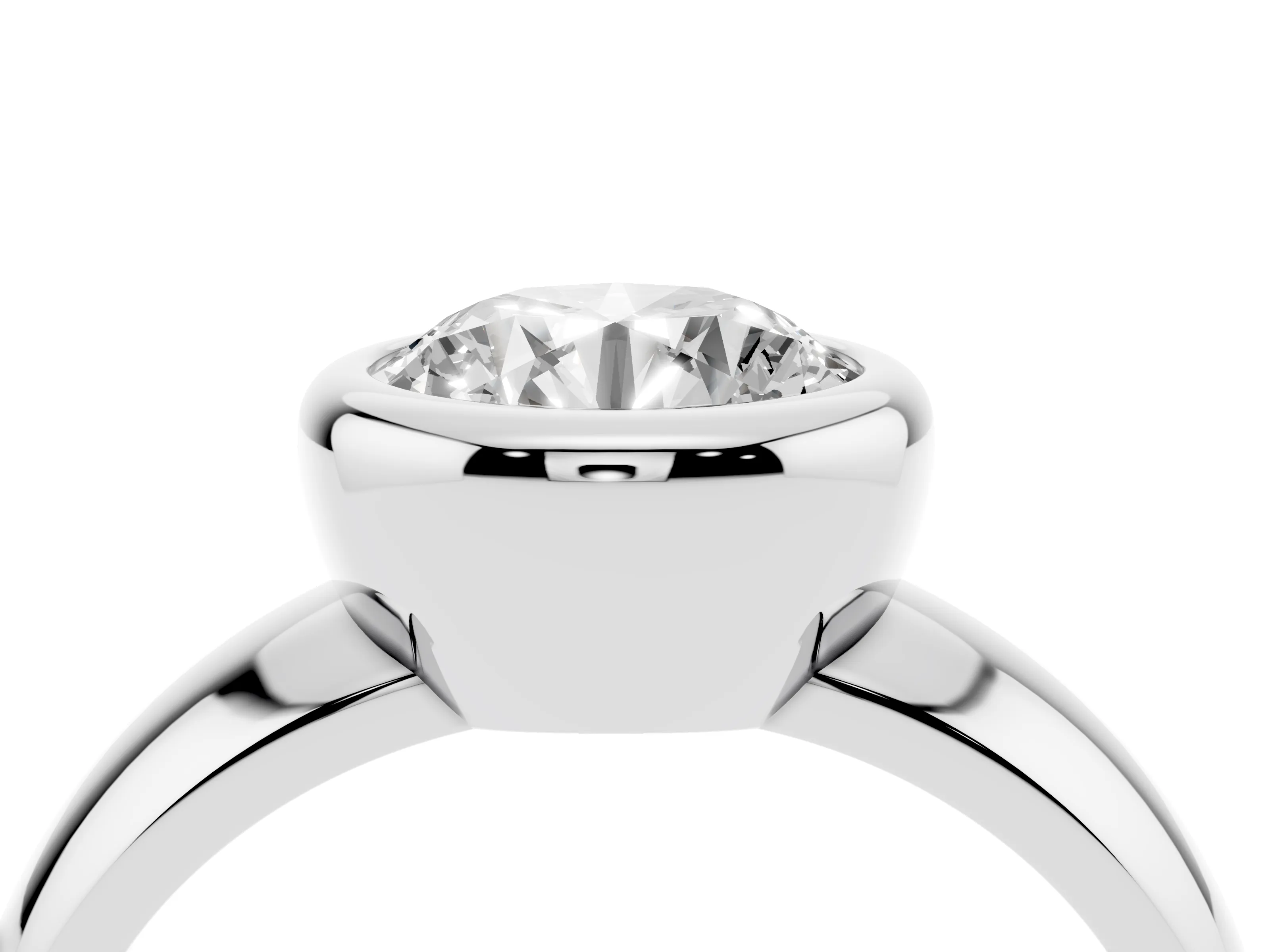 Bezel Set Round Cut Diamond Solitaire Ring Set in Silver with Wide Band