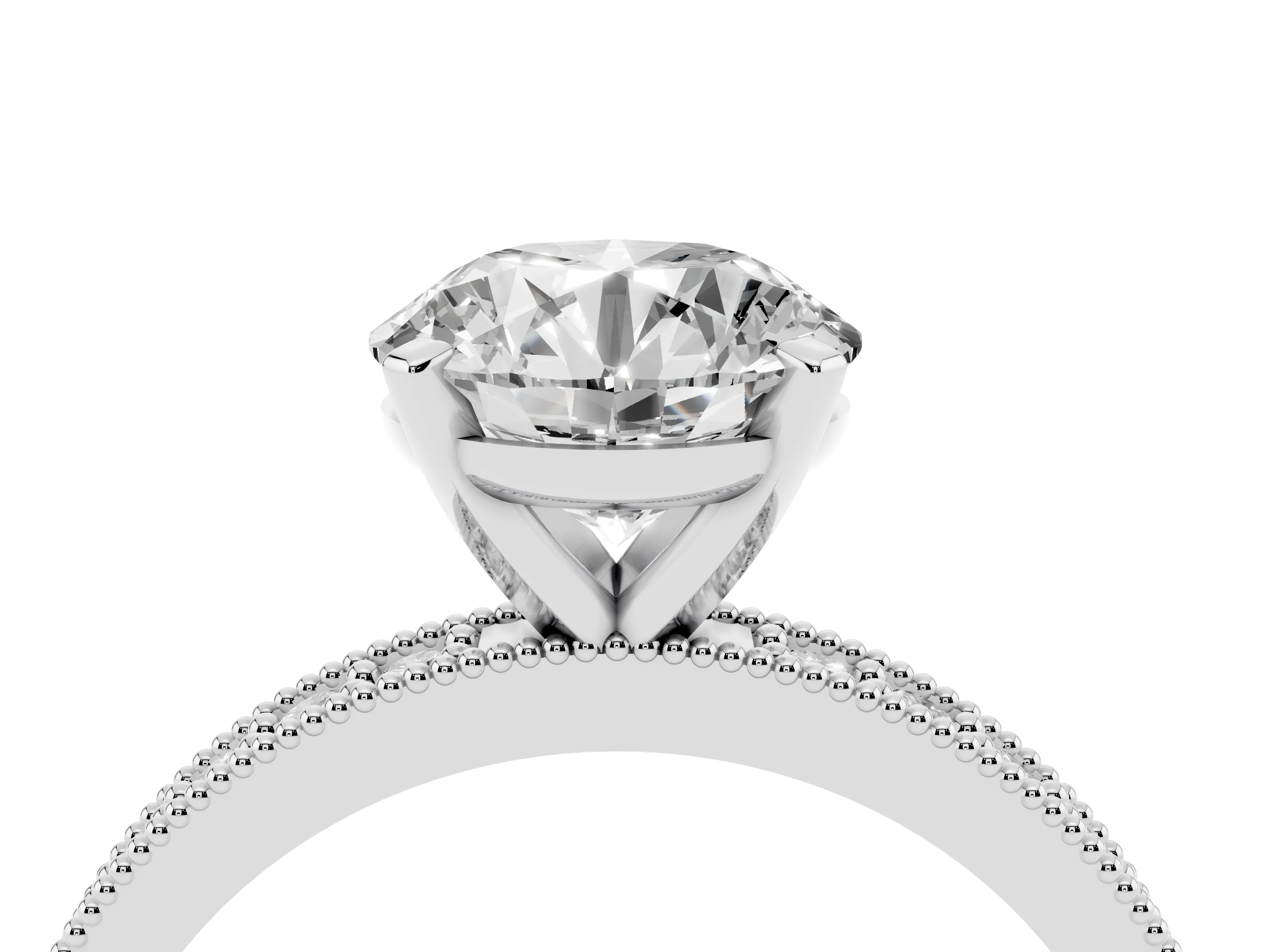 Round Cut Diamond Milgrain Pavé Engagement Ring Set in Platinum with Prong Setting