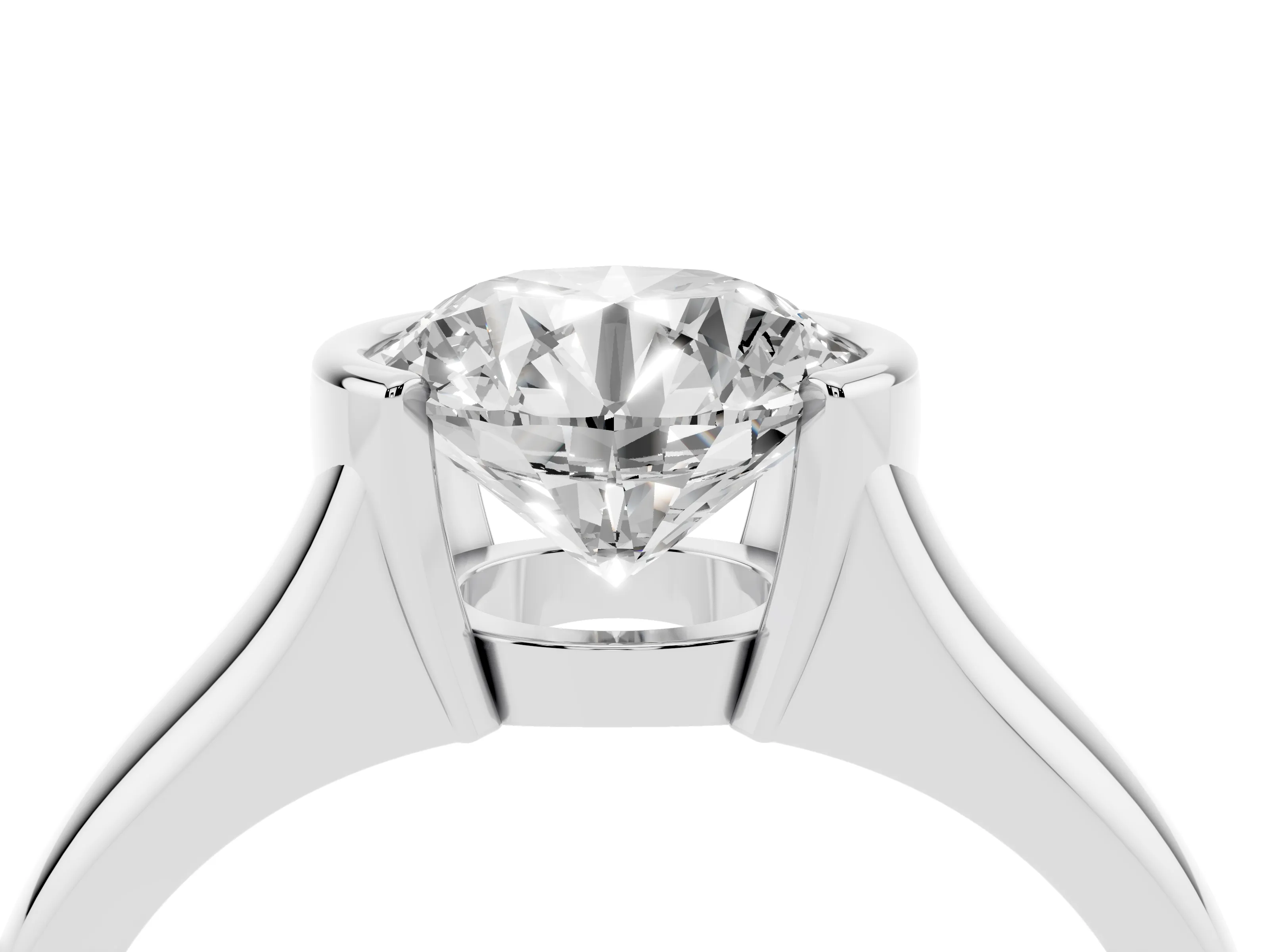 Round Cut Diamond Solitaire Tension Set Ring Set in Platinum with Split Shank Band